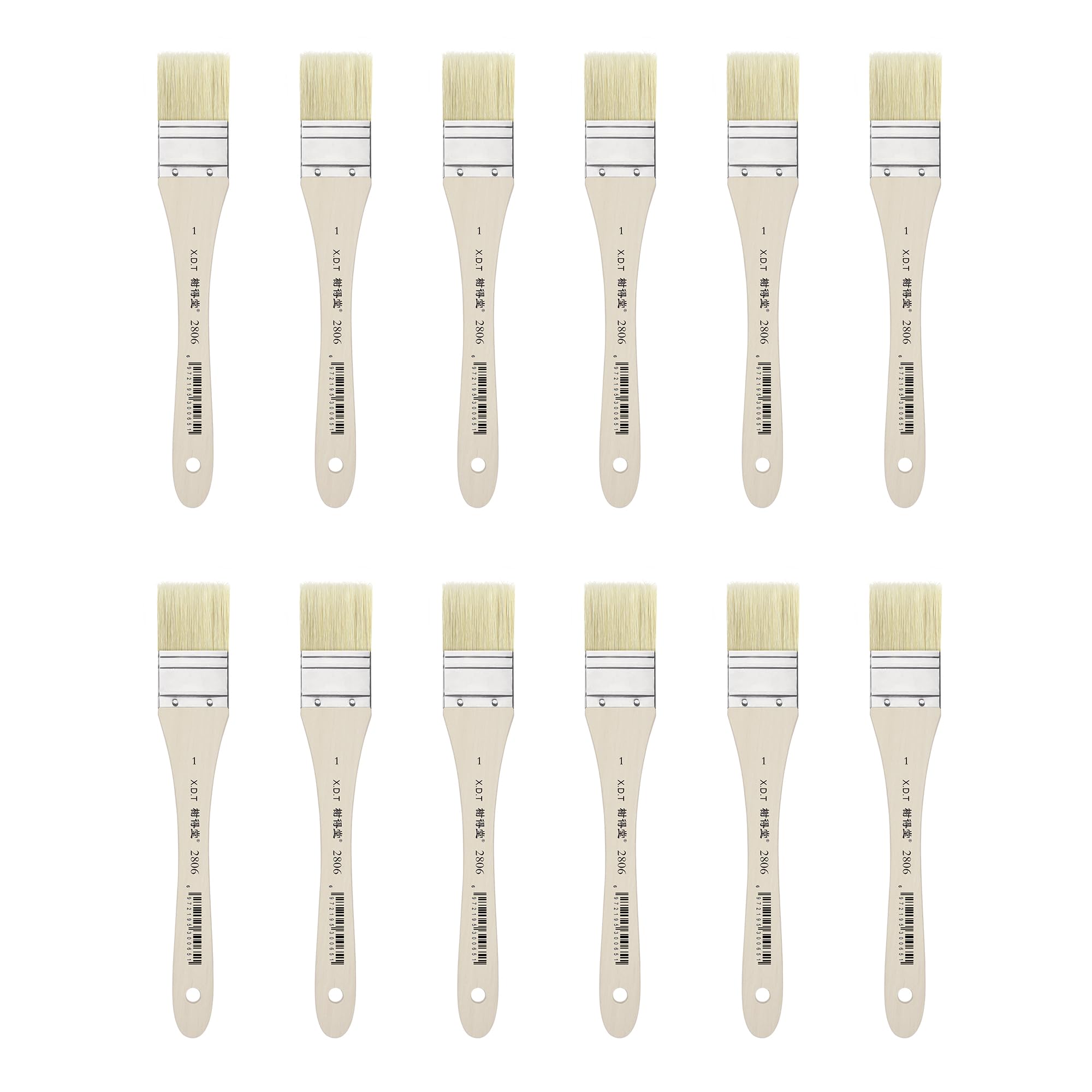 XDT#2806 Hake Artist Paint Brush 12 Piece Set #0.98in, Hog Bristle Flat Brushes for Painting, Acrylic Oil Watercolor