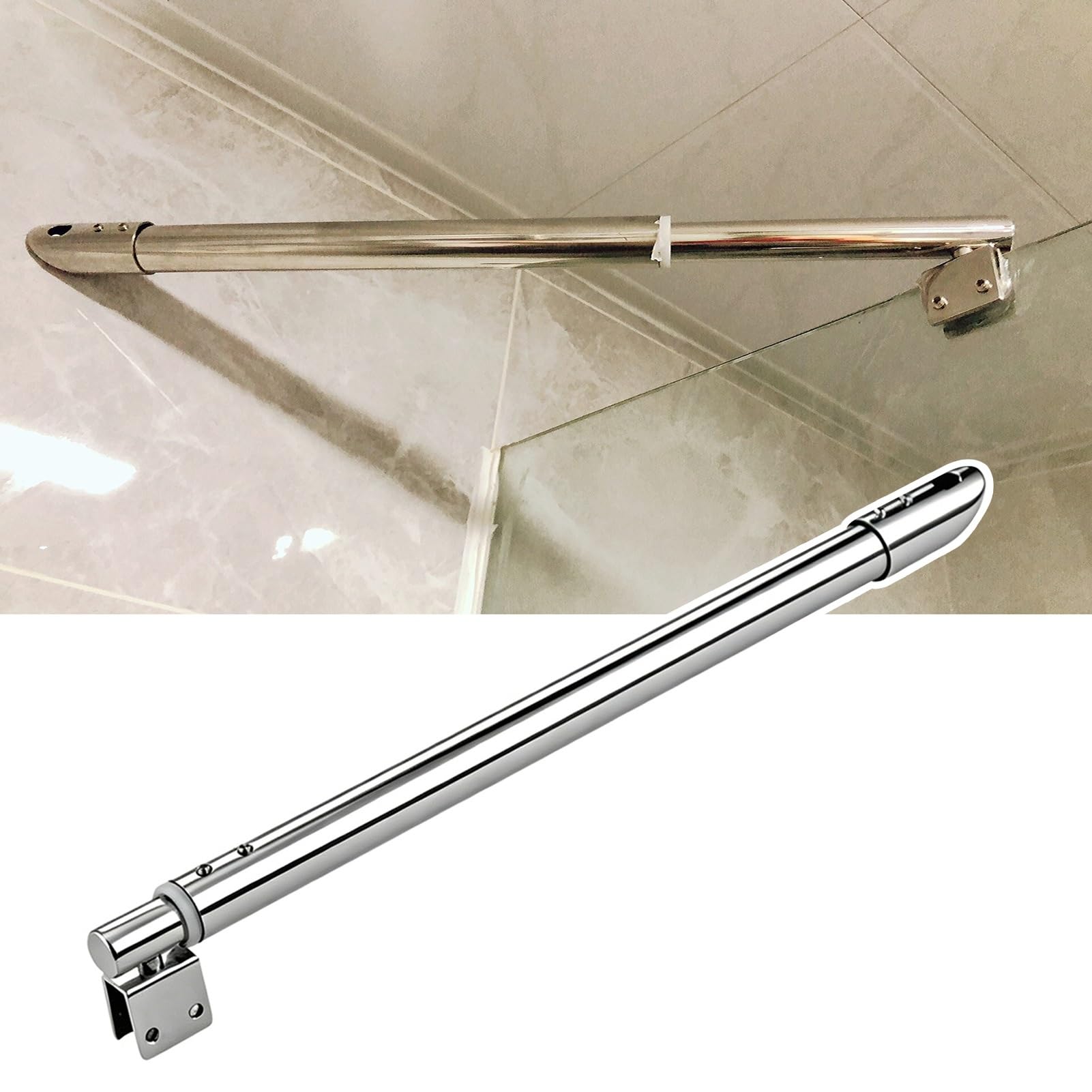Shower Screen Support Bar Telescopic Shower Glass Support Bar Round Rod, Flexible Bathroom Screen Stabilizer Holder, Enclosure Frameless Glass Brace for Various Spaces(Dia 19mm,L 30-50cm/11.8-19.6")