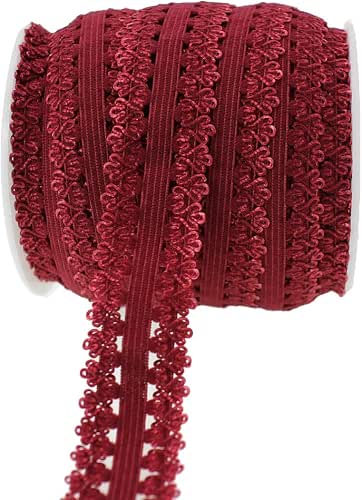 3/4" Maroon Picot Elastic Lace Trim 16yd for Headband Sewing