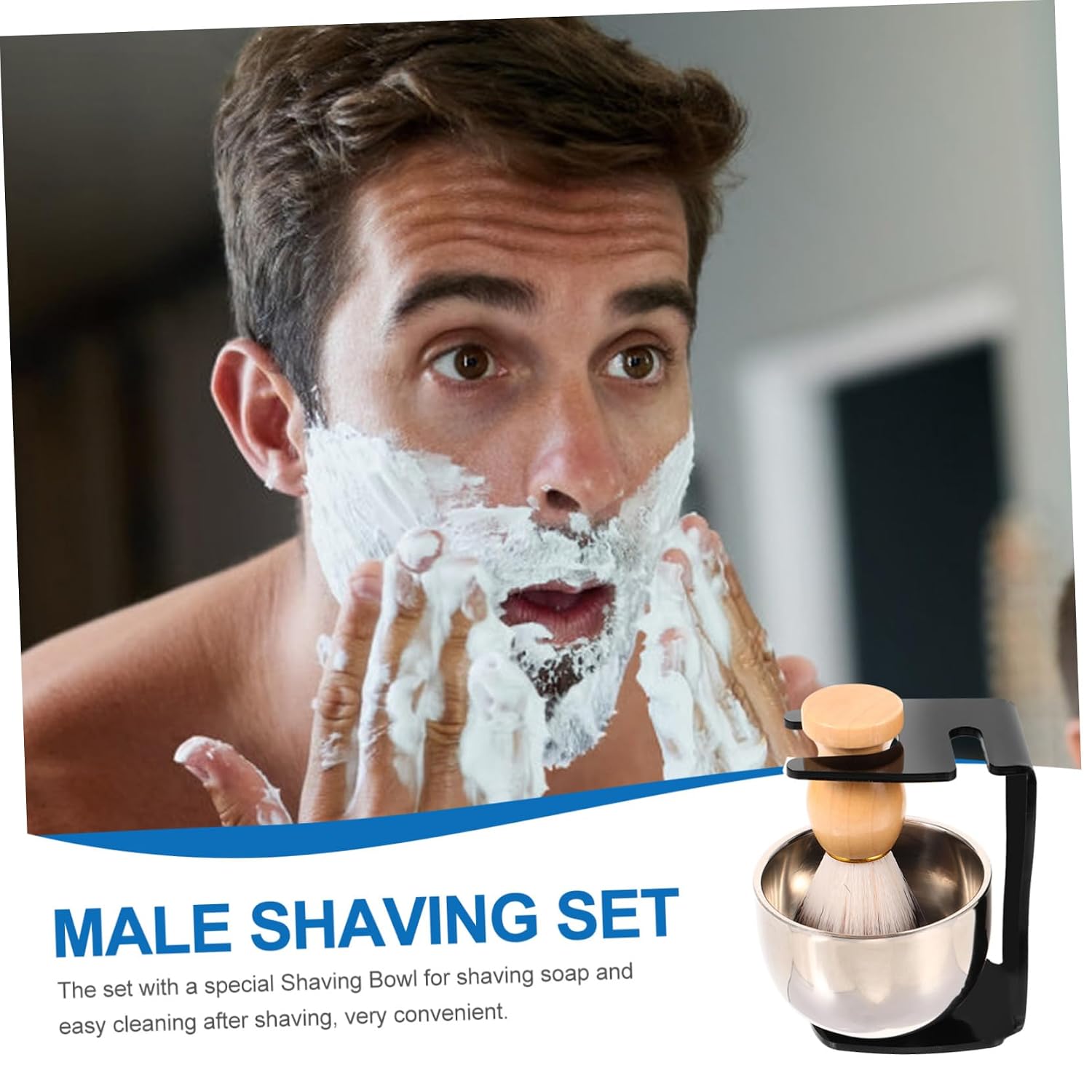 Men's Shaving Kit with Brush and Foaming Bowl, Stainless Steel