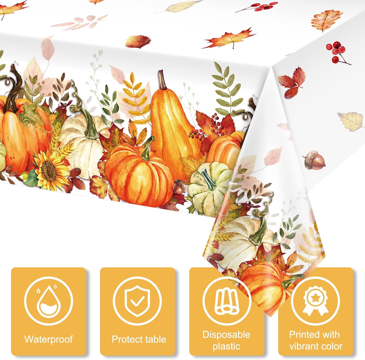Jectivs 12 Pieces Autumn Pumpkin Thanksgiving Party Tablecloth Decorations, Plastic Vintage Pumpkins Vines Maple Leaves Fall Harvest Table Cover for Thanksgiving Party Supplies, 54 x 108 Inch