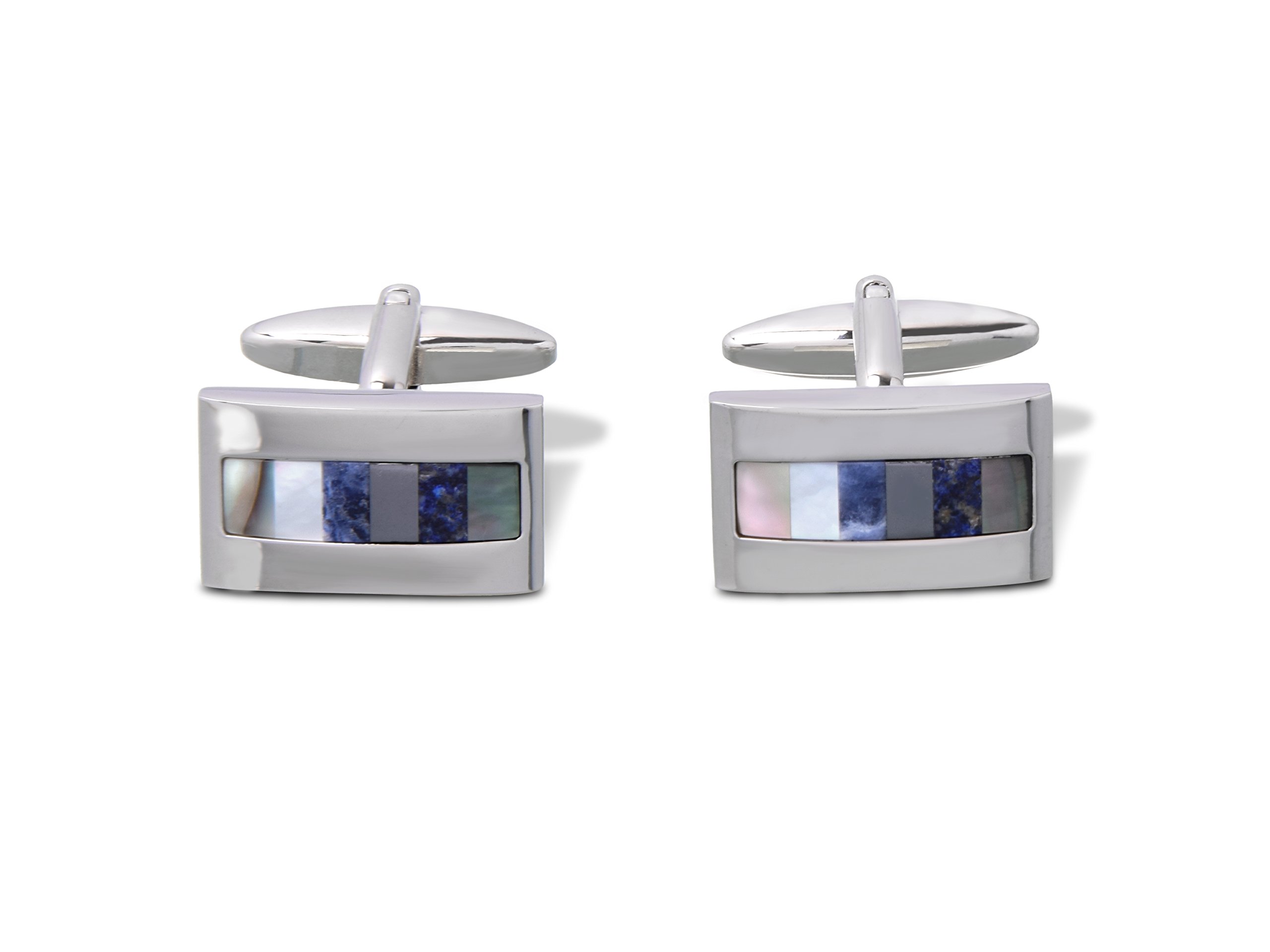 Blind Badger Wedding Gift for Men, Designer Rectangle, Mother of Pearl & Lapis Semi Precious Cufflinks in Cuff Link Gift Box, Smart Black Tie/Wedding/Groom, Usher, Valentine's