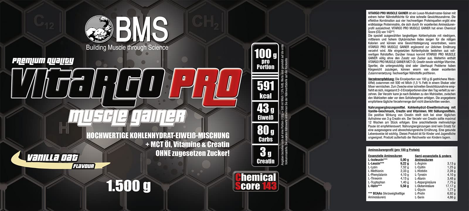 BMS Vitargo Pro Muscle Gainer Vanilla Oat 3750g
