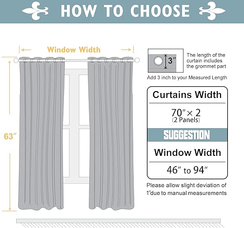 Miniatura 73 de ChrisDowa - Cortinas blackout con ojales para habitación y sala, juego de 2 paneles de cortinas con aislamiento térmico, gris oscuro, 42 x 63