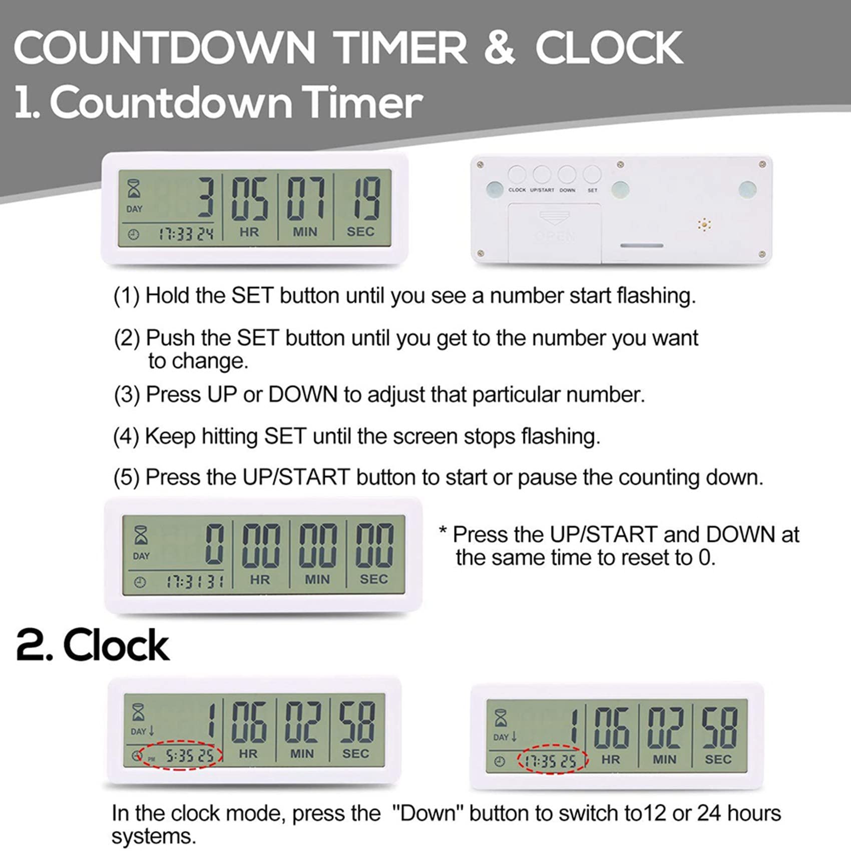 10 relojes digitales grandes de cuenta regresiva – Reloj de cuenta regresiva de 999 días para cocina de laboratorio de graduación (blanco)