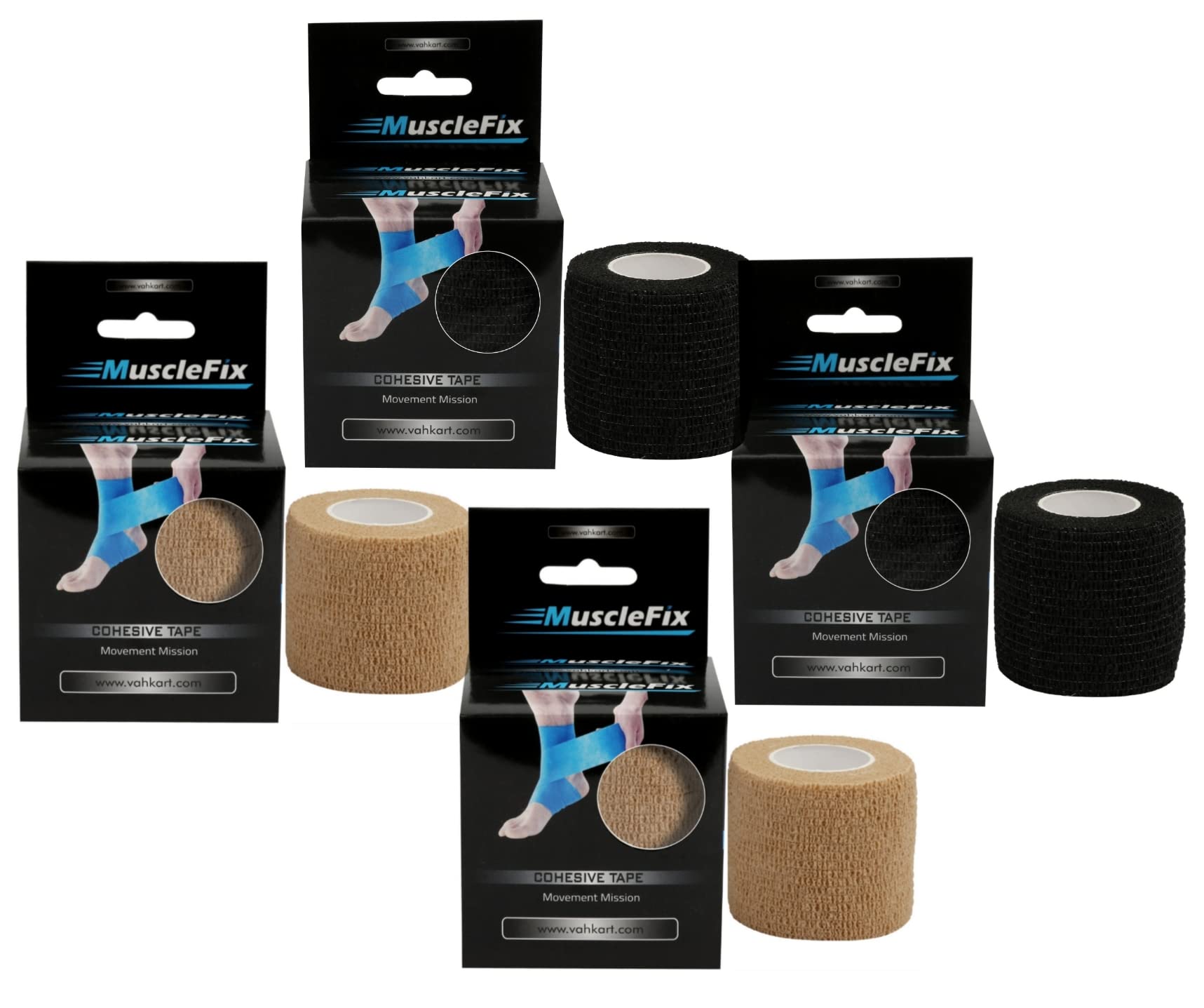 MuscleFix Vet Wrap Cohesive Self Adhesive Bandage for Humans & Pets (Dogs, Cats, Birds), Breathable, Elastic (5cm X 4.5 mtr, Pack of 4) Black & Beige (B0B5N6MTRF) Amazon Price History, Amazon Price Tracker