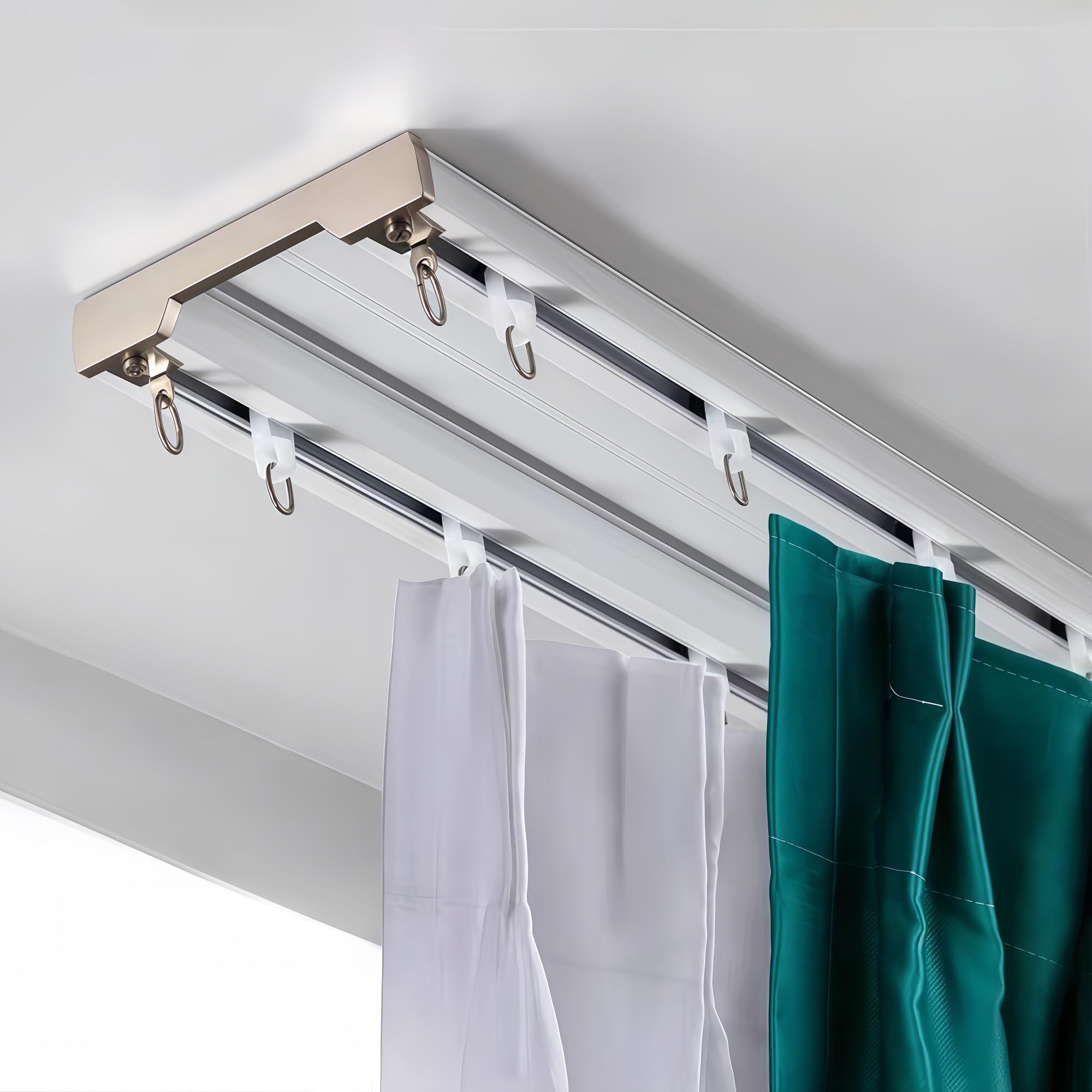 Yacoxe White Aluminum Double Row Curtains, Curtain Ceiling Rails, Perforated, Track Silent Curtains, Room Divider Curtain Tracks, Ceiling Curtain Tracks， For Curtains, Valances, Room Dividers(,4M)