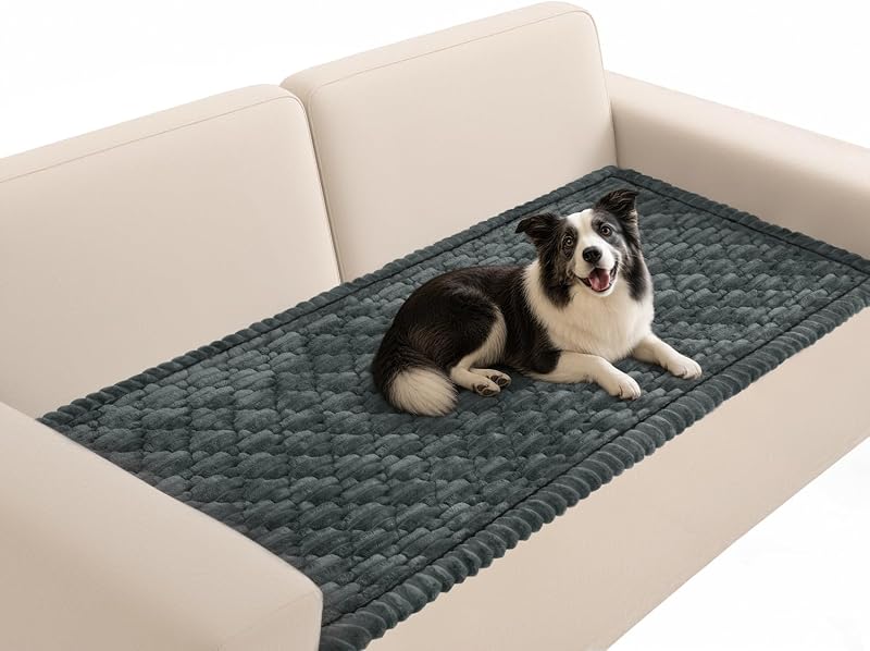 LA MEACK Couch Cover for Dogs Washable, Non-Slip Fuzzy Pet Couch Covers for Sofa, Thick Soft Couch Cushion Covers Pet Friendly, Dog Mat for Couches and Sofas (Dark Grey, 27.6"x59")
