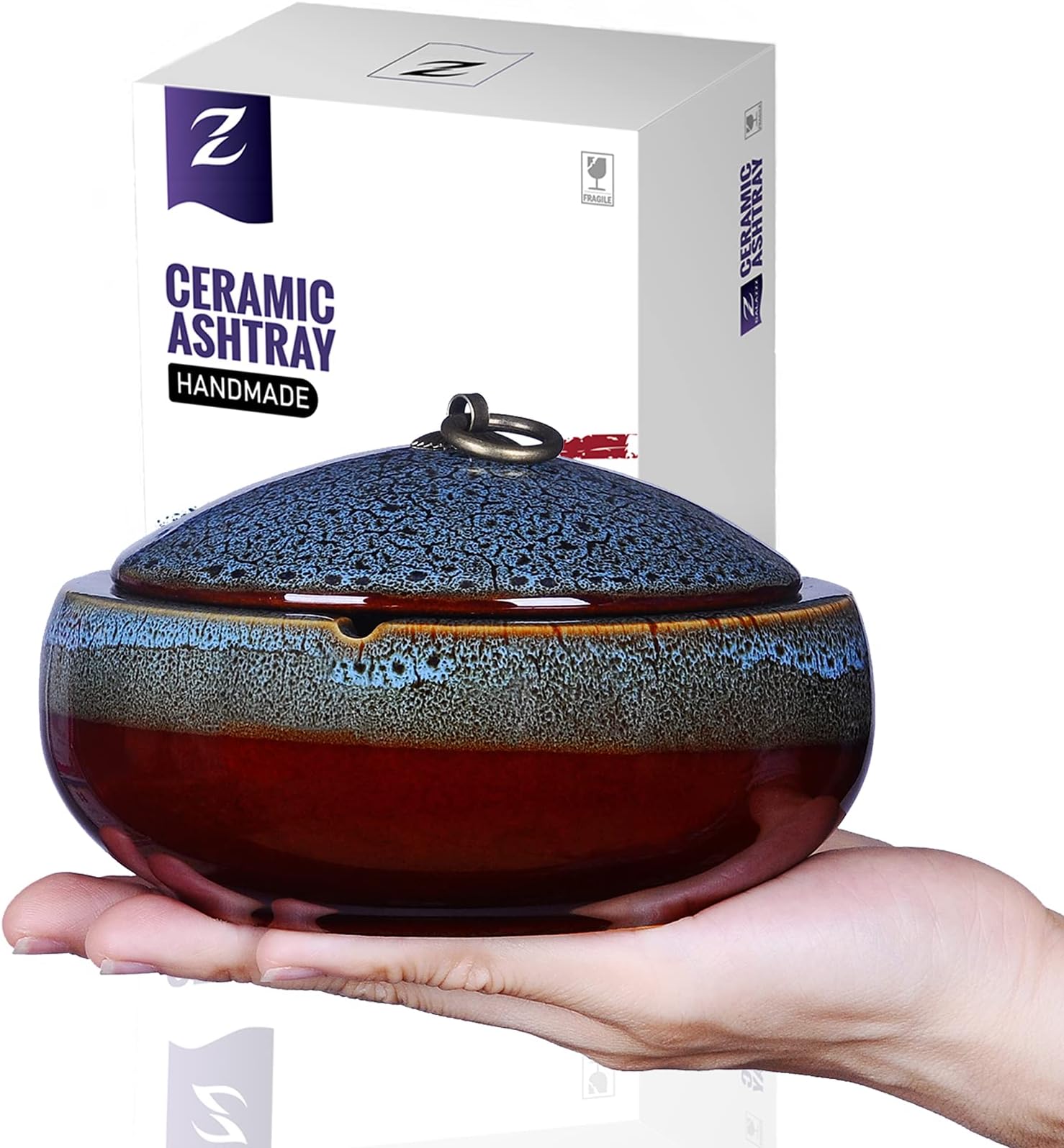 Ceramic Ashtray with Lids,Windproof,Cigarette Ashtray for Indoor or Outdoor Use，Ash Holder for Smokers,Desktop Smoking Ash Tray for Home Office Decoration