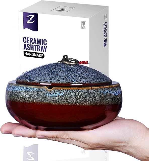 JAIEF Ceramic Ashtray with Lids,Windproof,Cigarette Ashtray for Indoor or Outdoor UseAsh Holder for Smokers,Desktop Smoking Ash Tray for Home Office Decoration