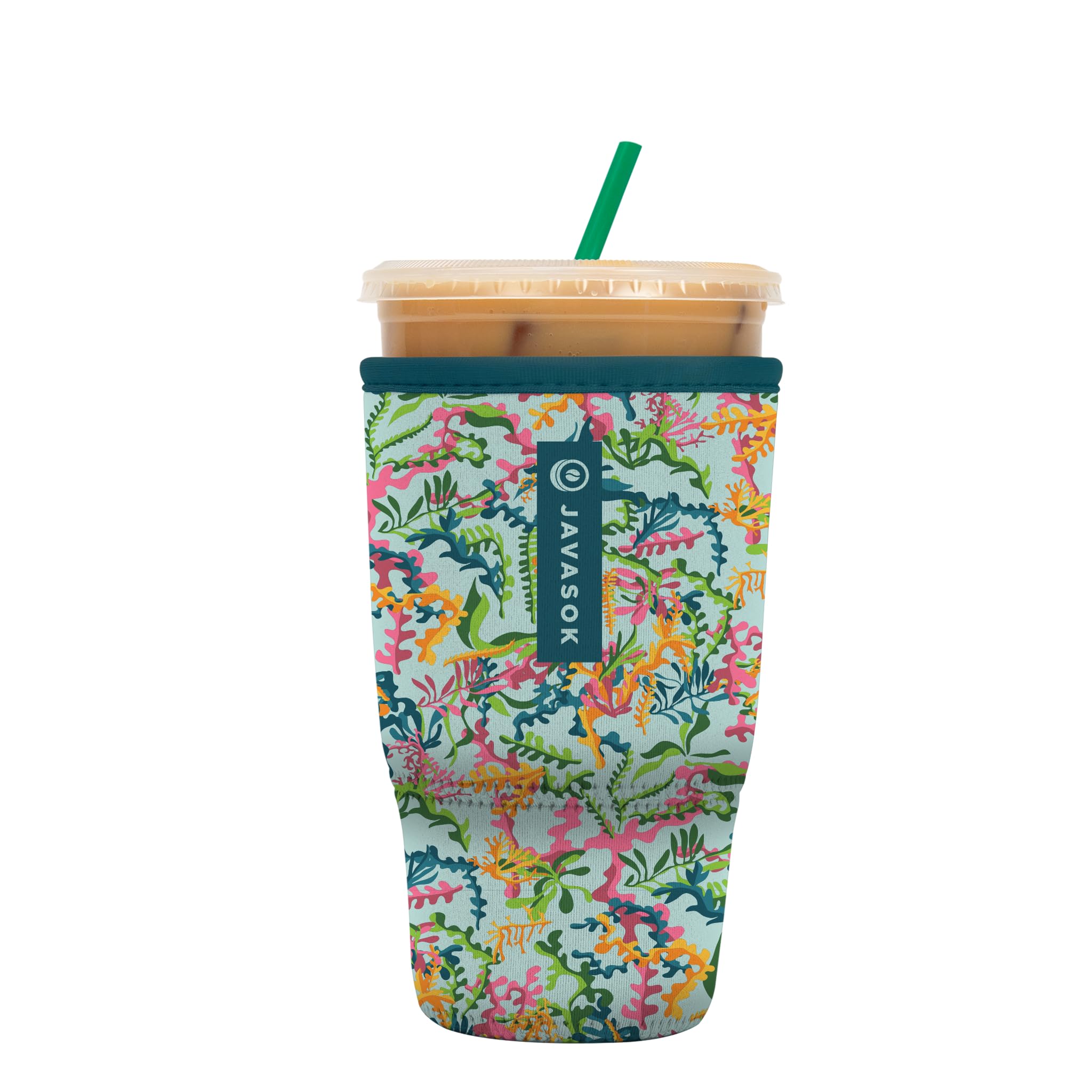 Sok It JavaSok Iced Coffee & Cold Soda Insulated Neoprene Cup Sleeve (Colorful Corals, Large: 30-32oz)