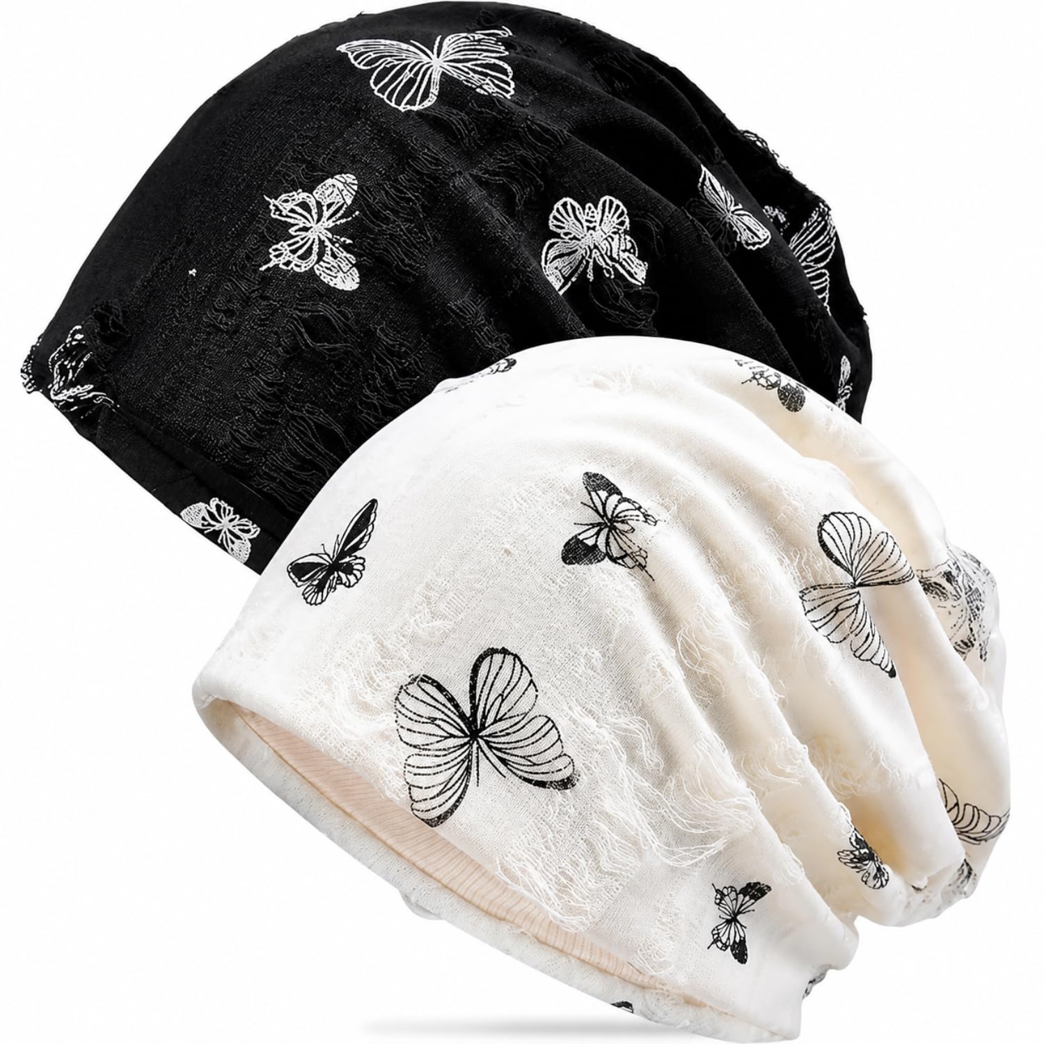 2 pcs butterfly beanie cap for women lightweight, slouchy skull cap