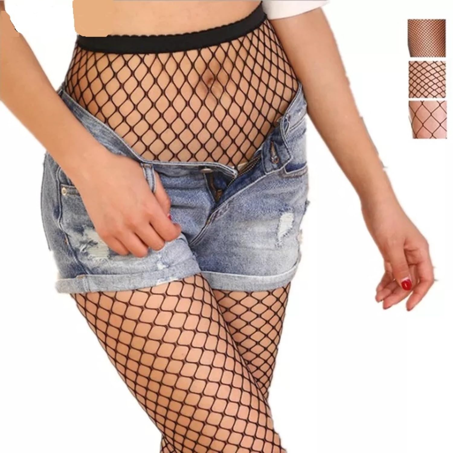 f y v Women's Nylon Spandex High Waist Fish net Stockings Pantyhose tights socks Free Size, Black (WAIST 22-30inch)-picture-0