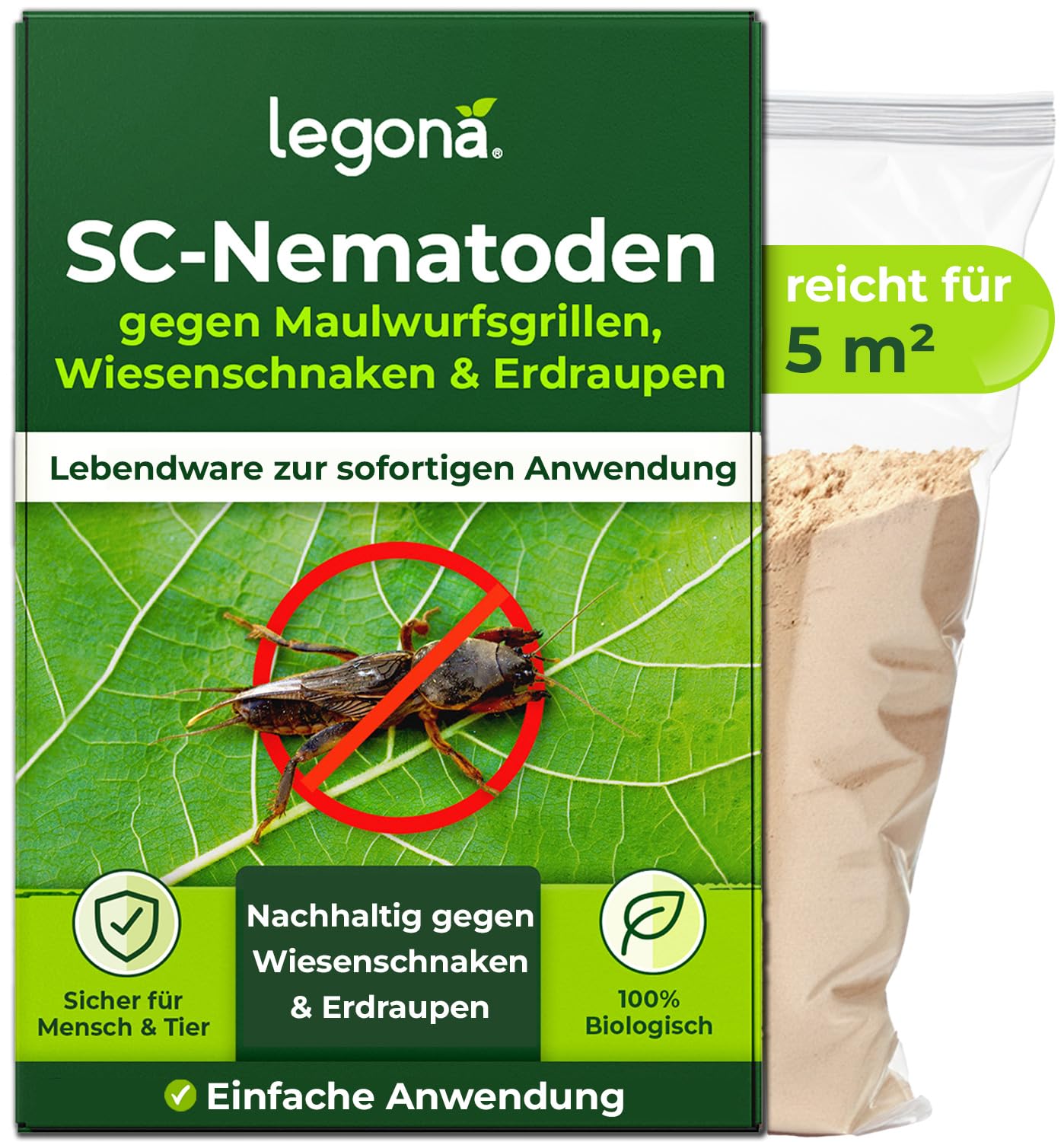 Legona SC-Nematoden gegen Maulwurfsgrillen und Wiesenschnaken, 2,5 Mio. für 5 m² oder 12,5 L Blumenerde, Steinernema carpocapsae