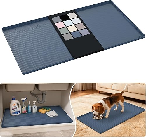 Miniatura 30 de URMONA Tapete de silicona impermeable para debajo del fregadero de 40 x 22 pulgadas, forro para estante de cocina y baño, protector de gabinete y