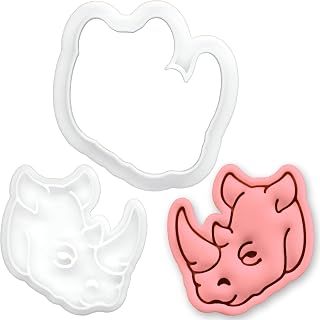 Rhinoceros Head Mini Cookie Cutter and Stamp Set – Rhino Biscuit Cutter Fondant Embosser for Safari Theme Baking, Zoo Animal Cupcake Toppers, Wildlife Dessert Decoration Tool
