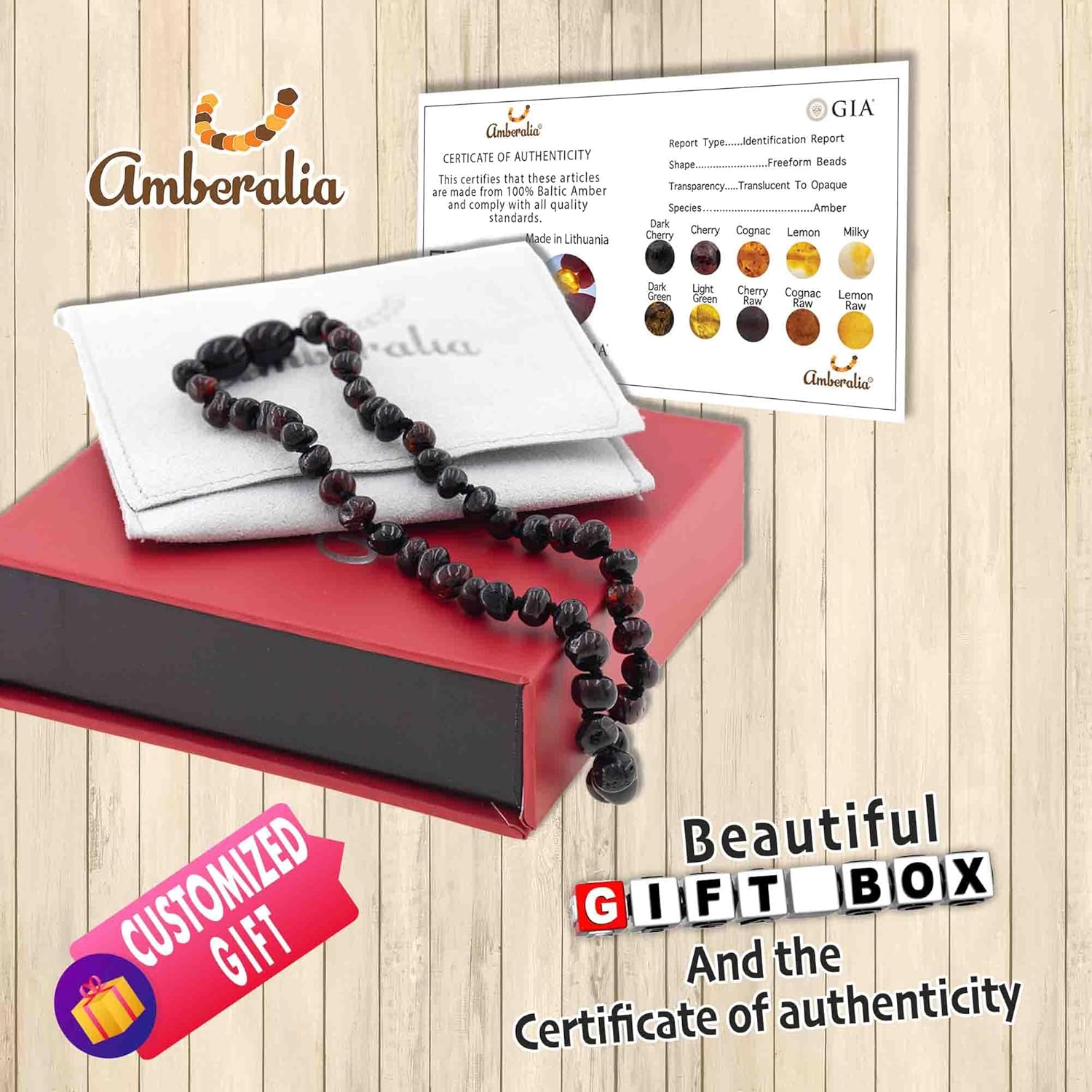 Amberalia Baltic Amber Adult Anklet, 9.8 inches - Imported from Lithuania - Baltic sea certified amber - Gift Box and customized message - Engrave the storage linen bag!