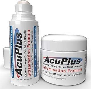 AcuPlus - Topical Pain Relief Anti Inflammatory Cream & Roll On Combo - Soothes Muscles & Joints - Muscle Rub Cream for Arthritis, Bursitis, & Tendonitis - 4 oz. Jar & 3 fl. oz. Roll On