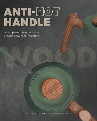 Miniatura 2 de POLIVIAR - Hervidor eléctrico de cuello de cisne, 1350 W, mango de madera, hervidor eléctrico de 34 onzas para café y té, interior de acero