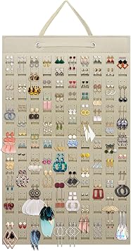 Earrings Organizer, Hanging Earring Holder Holds Up to 300 Pairs, Stud Earring Organizer Large Capacity Storage Earring Hanger, Earring Display Holder Brooch Pin Organizer for Women Girls-Beige