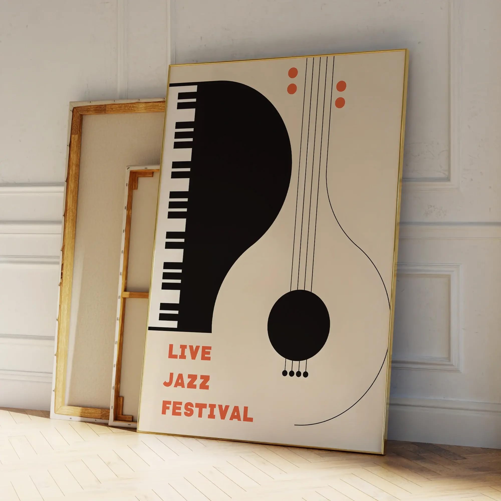 YUSUZHU Let's Live Jazz Festival Strumento Medioevo Stampe artistiche su tela Poster per soggiorno Decorazione per la casa 70x90cm con cornice