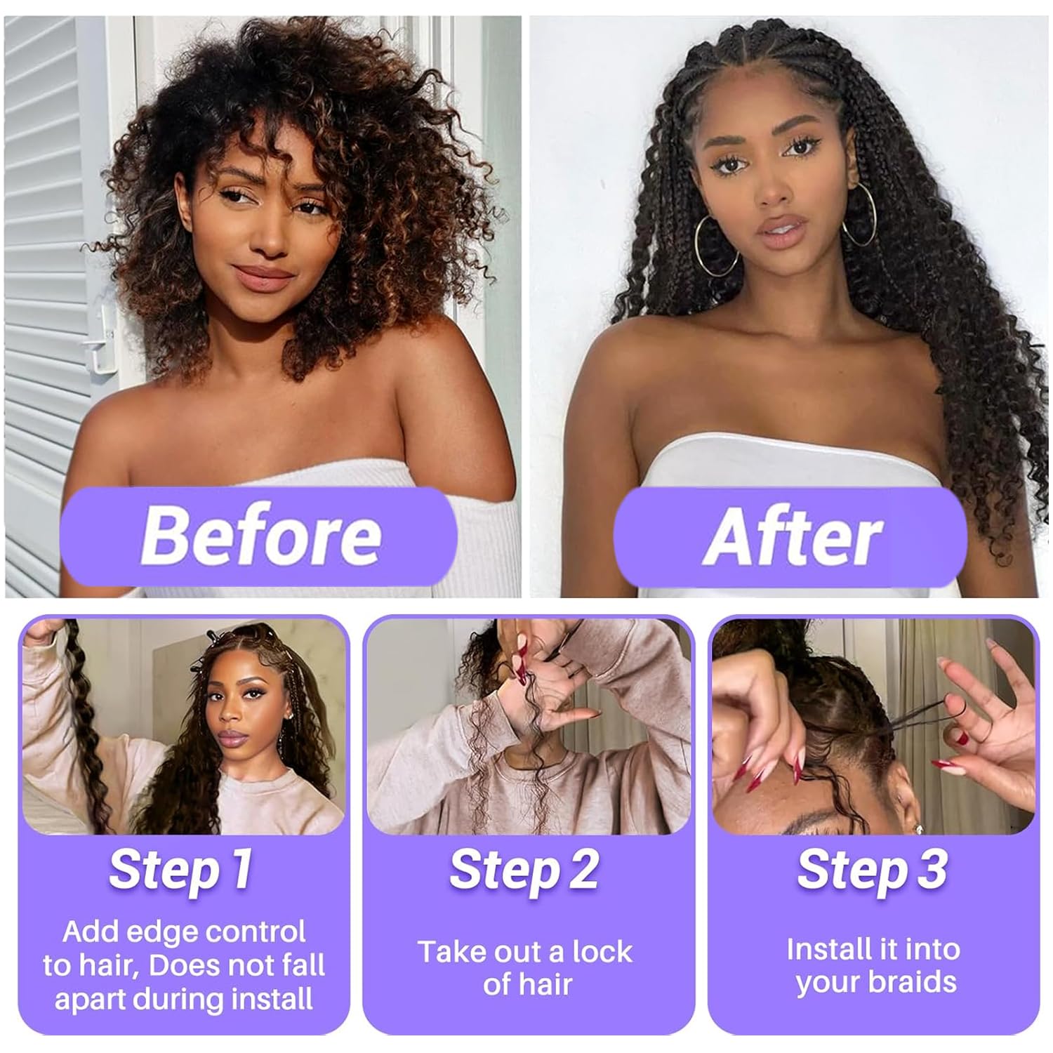 Human Braiding Hair for Boho Braids Human 110g 18 Inch Curly Boho Hair for Braiding Knotless 12A Deep Wave Bulk Bohemian 3 Bundles/Pack (27#) - Image 4