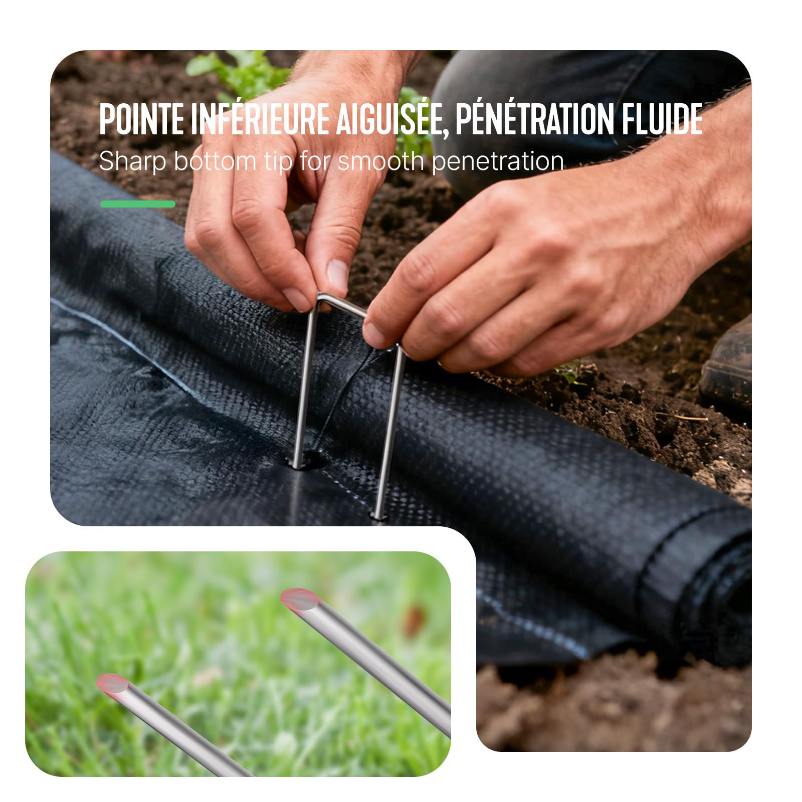 VOUNOT® Set da 200 Picchetti di Fissaggio per Telo Pacciamatura in Metallo Zincato, Picchetti da Giardino a U 150x30 mm Ø 3 mm, per Teli Anti Erbacce, Reti, Prato Artificiale e Tubo Irrigazione