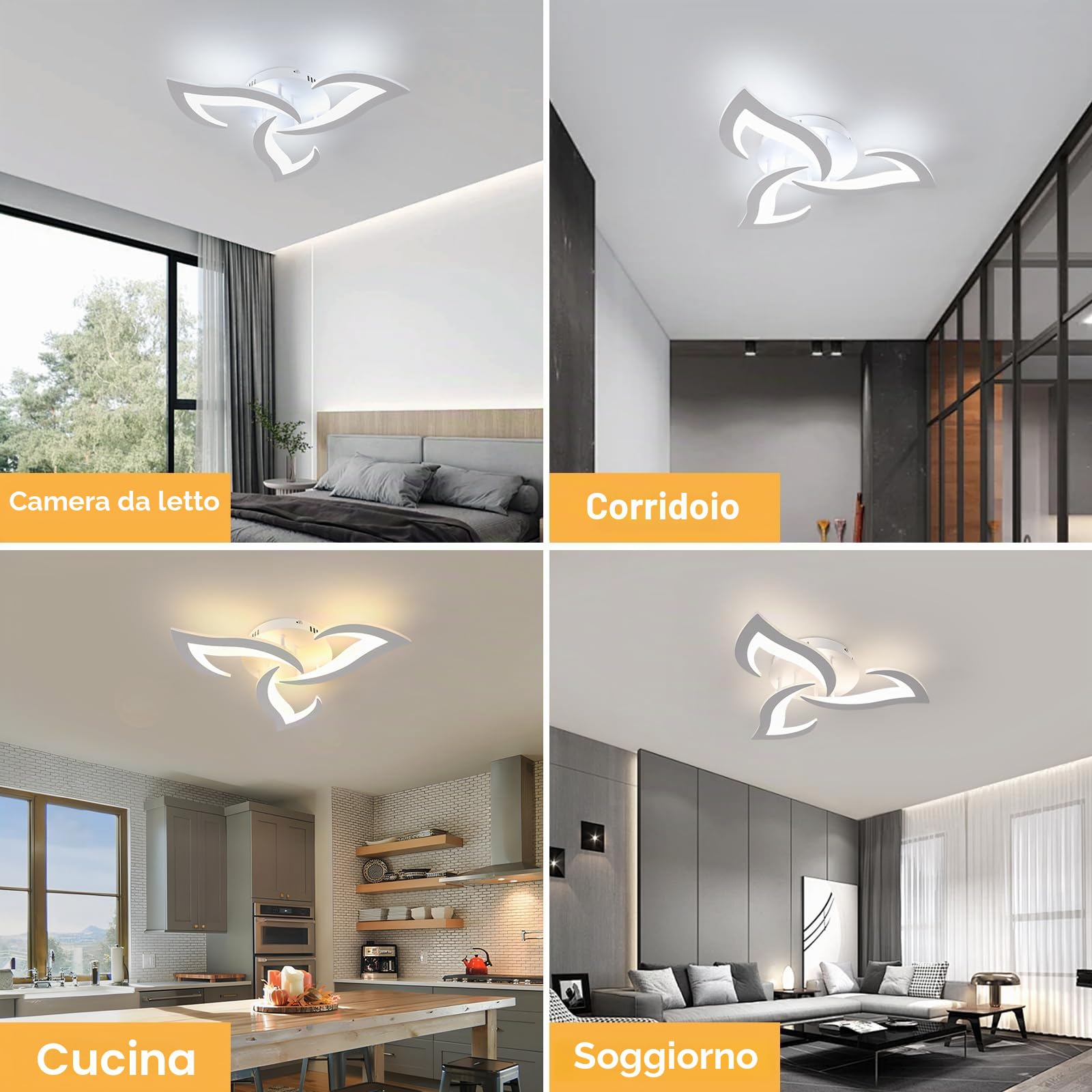 Dorlink Plafoniera LED Soffitto Dimmerabile con Telecomando/APP, 35W 3150LM Lampadario Led Camera da Letto, 3000K-6500K Lampadari LED Cucina Moderna, 3 Luci Plafoniera Fiore Bianco, 58CM