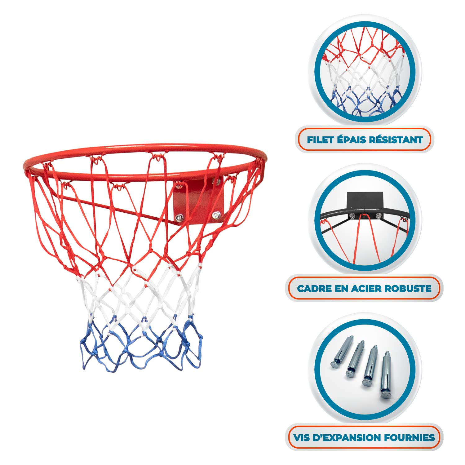 Aro de Baloncesto para Pared Malibu Diametro 45 cm y Red – Soporte de Pared Incluido