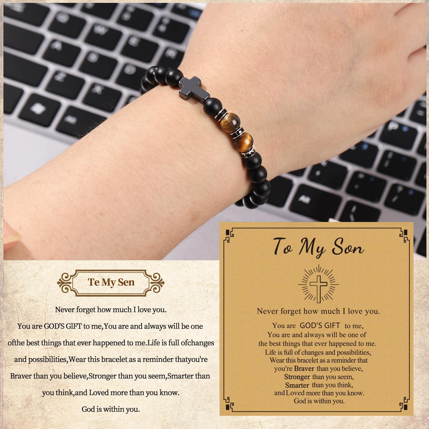 Cross Bracelet for Son Men Friend brother - Birthday Graduation Retirement Christmas Christian Gift for Teens Men - Image 2