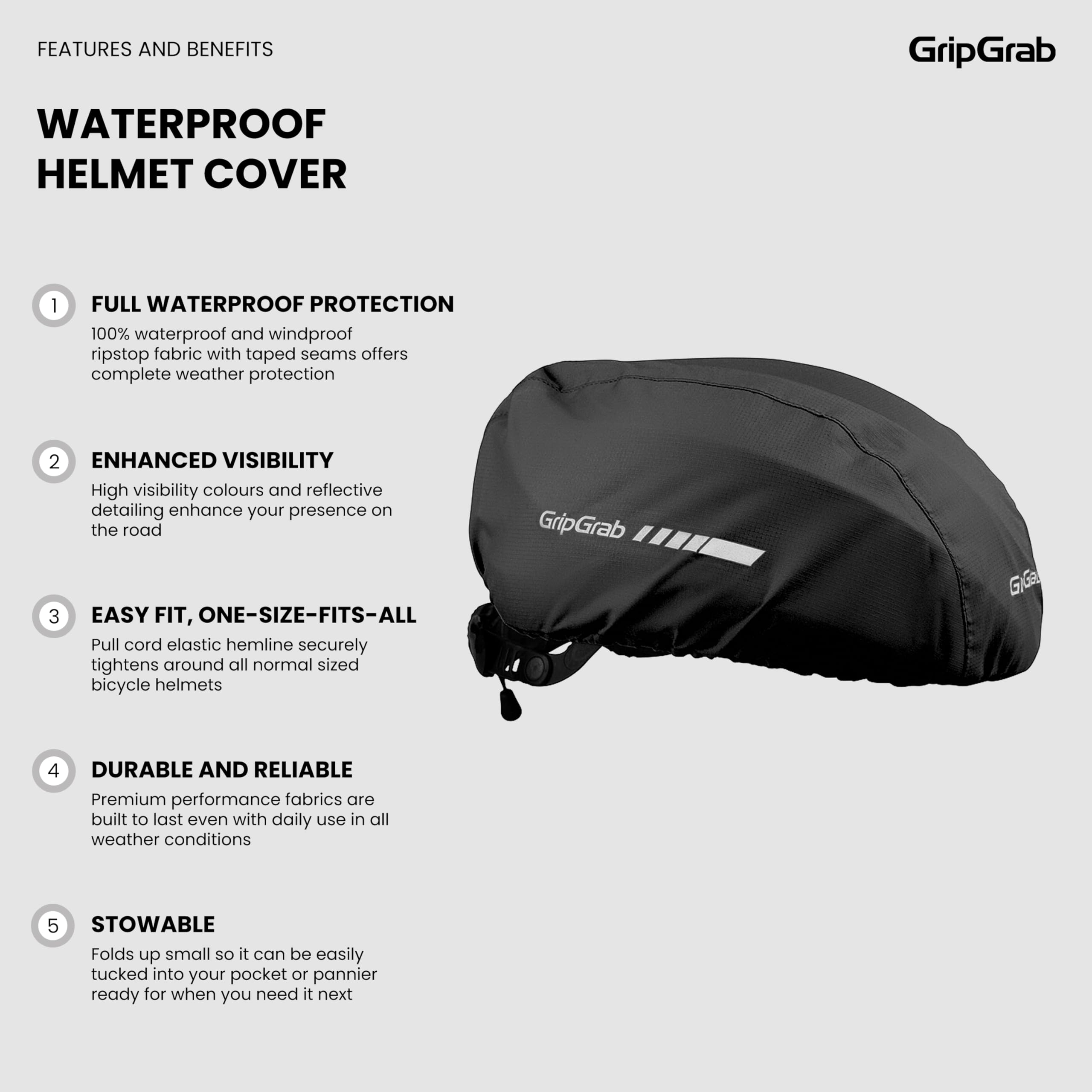 GripGrab Waterproof Windproof Cycling Rain Helmet Cover Reflective Bicycle Commuting High-Visibility Road MTB Headwear