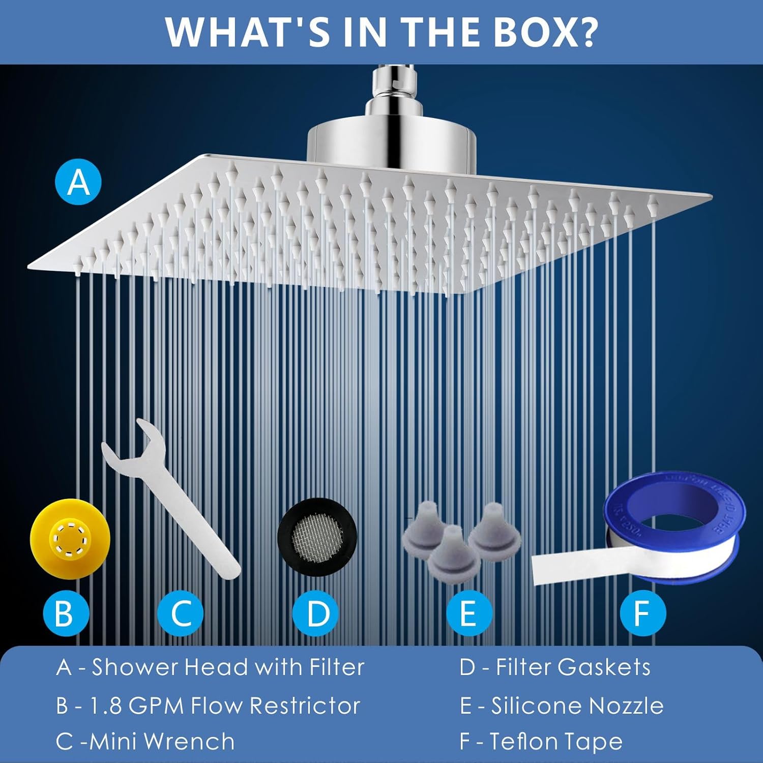 Voolan Rain Shower Head with Filtered - High Flow Large Rainfall Shower Heads Made of Stainless Steel - Waterfall Showerhead Filter For Hard Water (12" Chrome)
