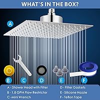 Vista 5 de Voolan Rain Shower Head with Filtered - High Flow Large Rainfall Shower Heads Made of Stainless Steel - Waterfall Showerhead Filter For Hard Water