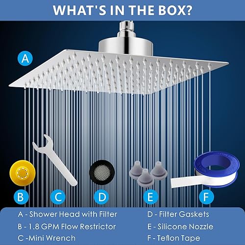 Miniatura 5 de Voolan Cabezal de ducha de lluvia con filtrado, cabezales de ducha grandes de alto flujo hechos de acero inoxidable, filtro de cabezal de ducha de