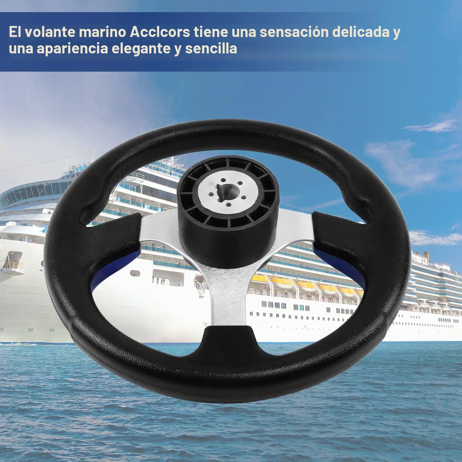 Volante de barco de 12,5 pulgadas, adaptador de volante marino de 3/4 pulgadas para barcos, yates, botes pontoon (azul)