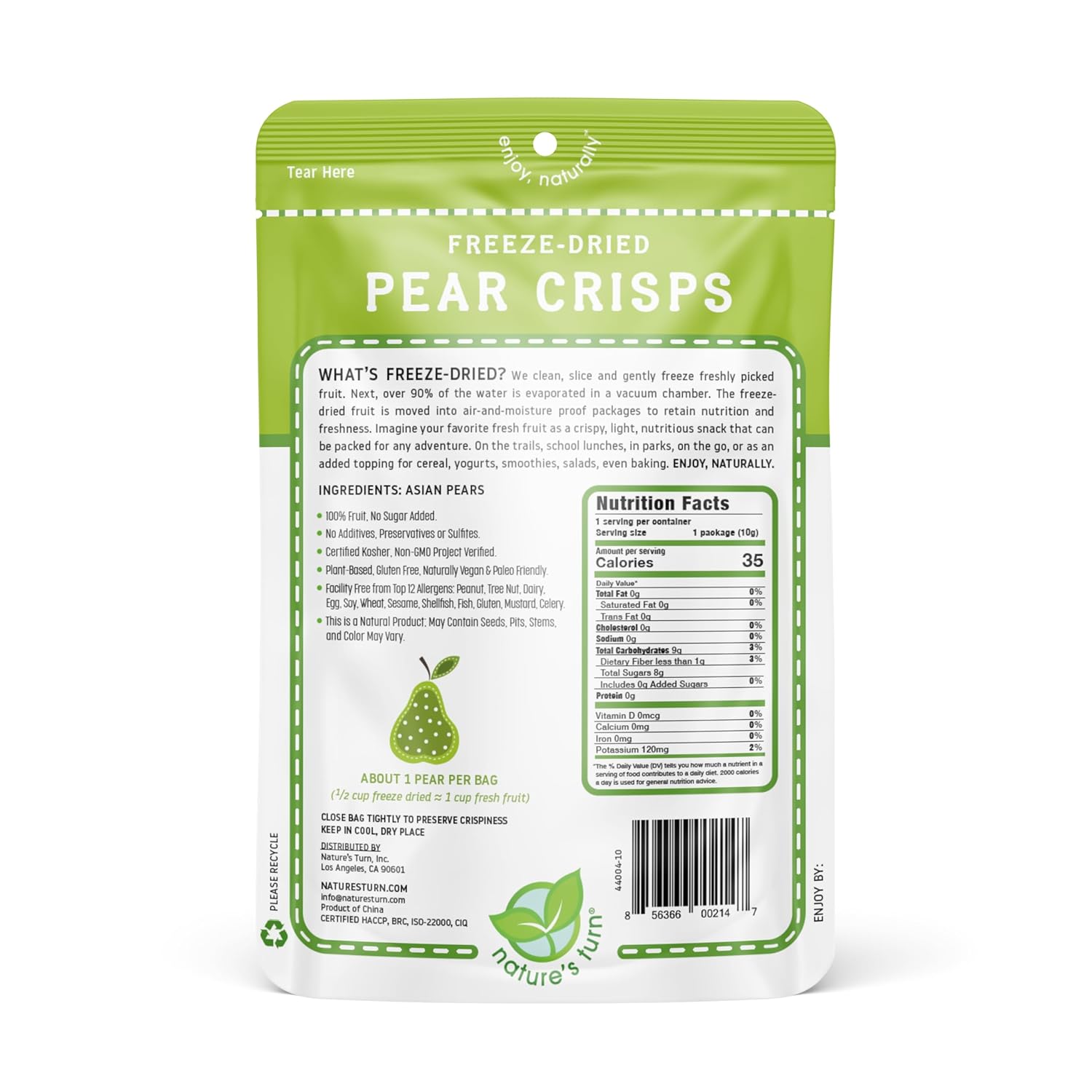 Nature’s Turn Freeze-Dried Pear Crisps – Healthy, Gluten-Free, Crispy & Delicious, Plant-Based Snack, Ideal for Cereal, Smoothies, School Lunches, & On-the-Go, Bags of 24 (0.35 oz Each) - Image 2
