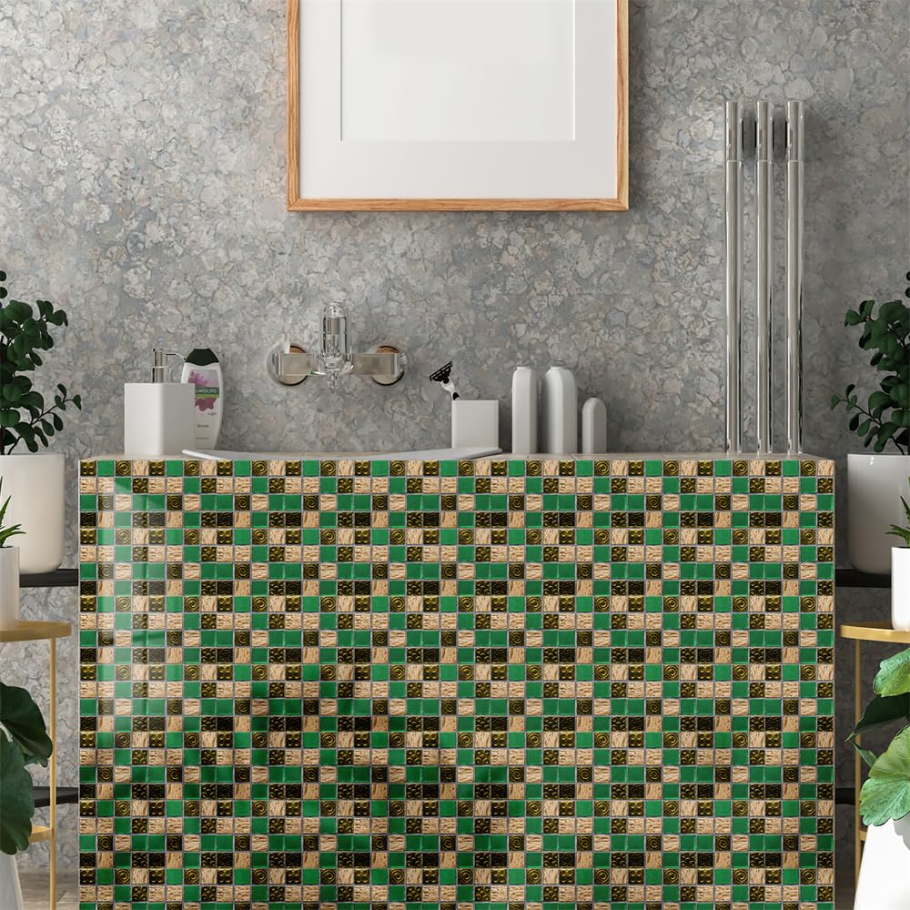 Naklejki na płytki Green Gazon & Gold, samoprzylepne naklejki z PCW, trwałe i wodoodporne, na ściany, podłogi i kuchnie/łazienki, 10 x 10 cm (zestaw 30 sztuk).