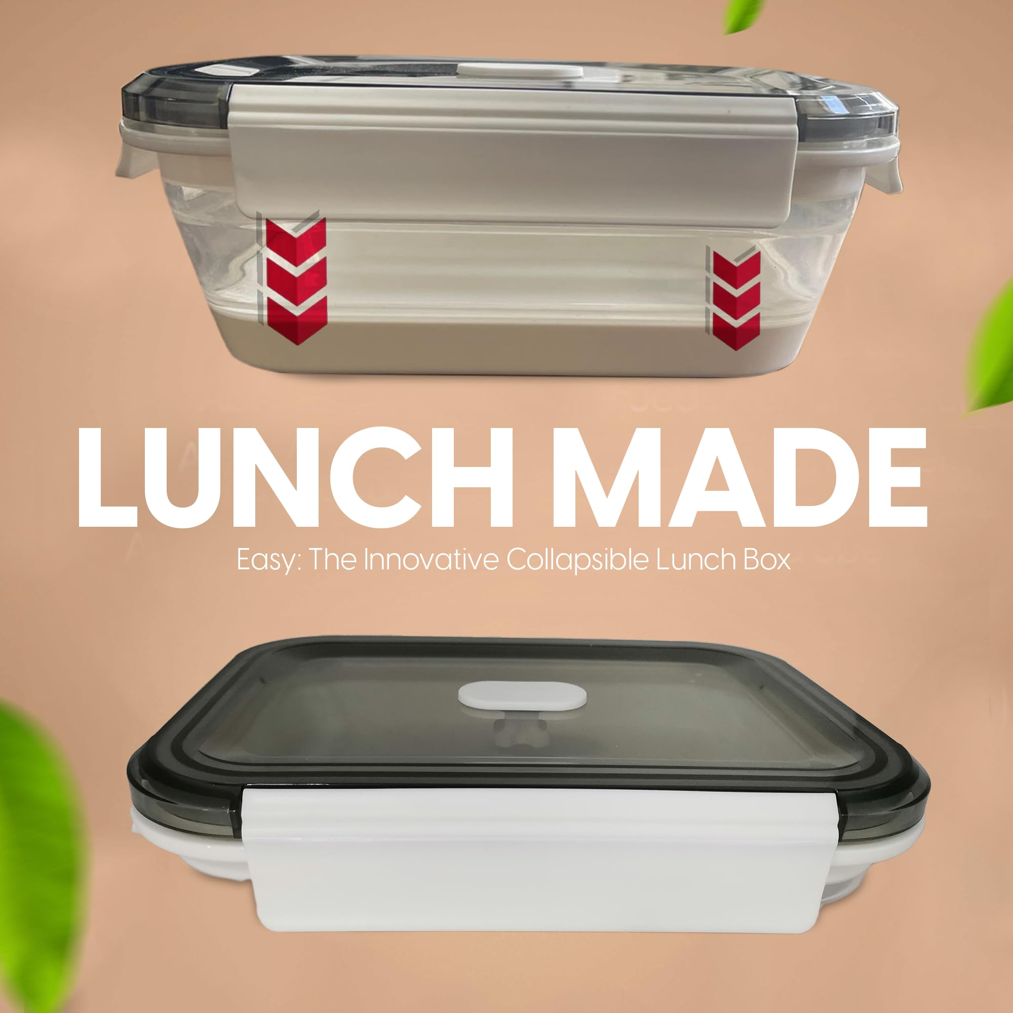 A MILLI Lonchera plegable, contenedores plegables de silicona para alimentos, cajas de utensilios Ttop, plegables, aptas para microondas, congelador, aptas para lavavajillas, juego de 2