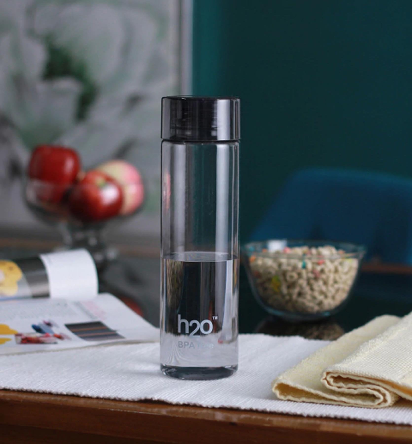 H2O Plastic Water Bottle, 1 Litre, Black