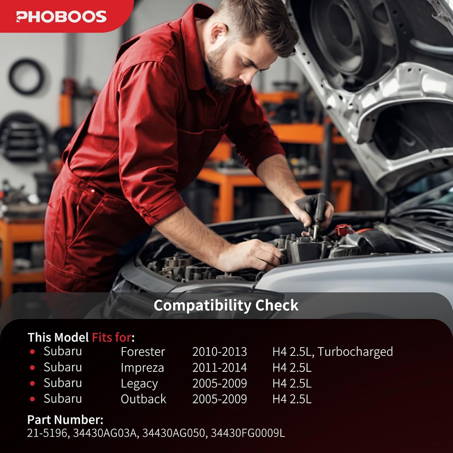 PHOBOOS Power Steering Pump Compatible with Subaru Forester 2010-2013, lmpreza 2011-2014, Legacy/Outback 2005-2009【For 4-Cylinder/2.5L Engine ONLY】, with Outlet & Pulley, Ref. 21-5196