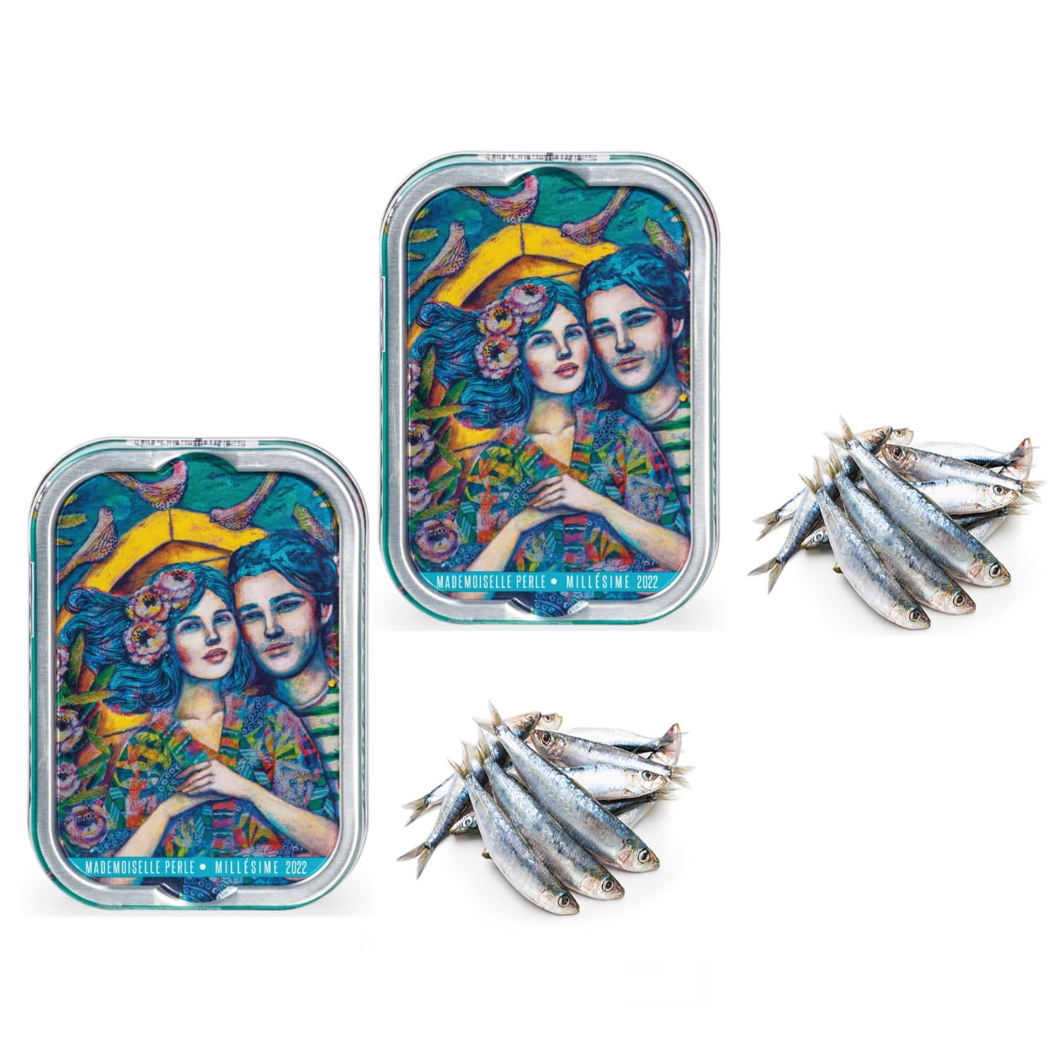 La Perle des Dieux® | Sardine Selezionate Fresche Preparate in Olio Oliva | Sardine Gourmet - Netto 2 x 115 Gr | Lattina Vintage Mademoiselle Perle