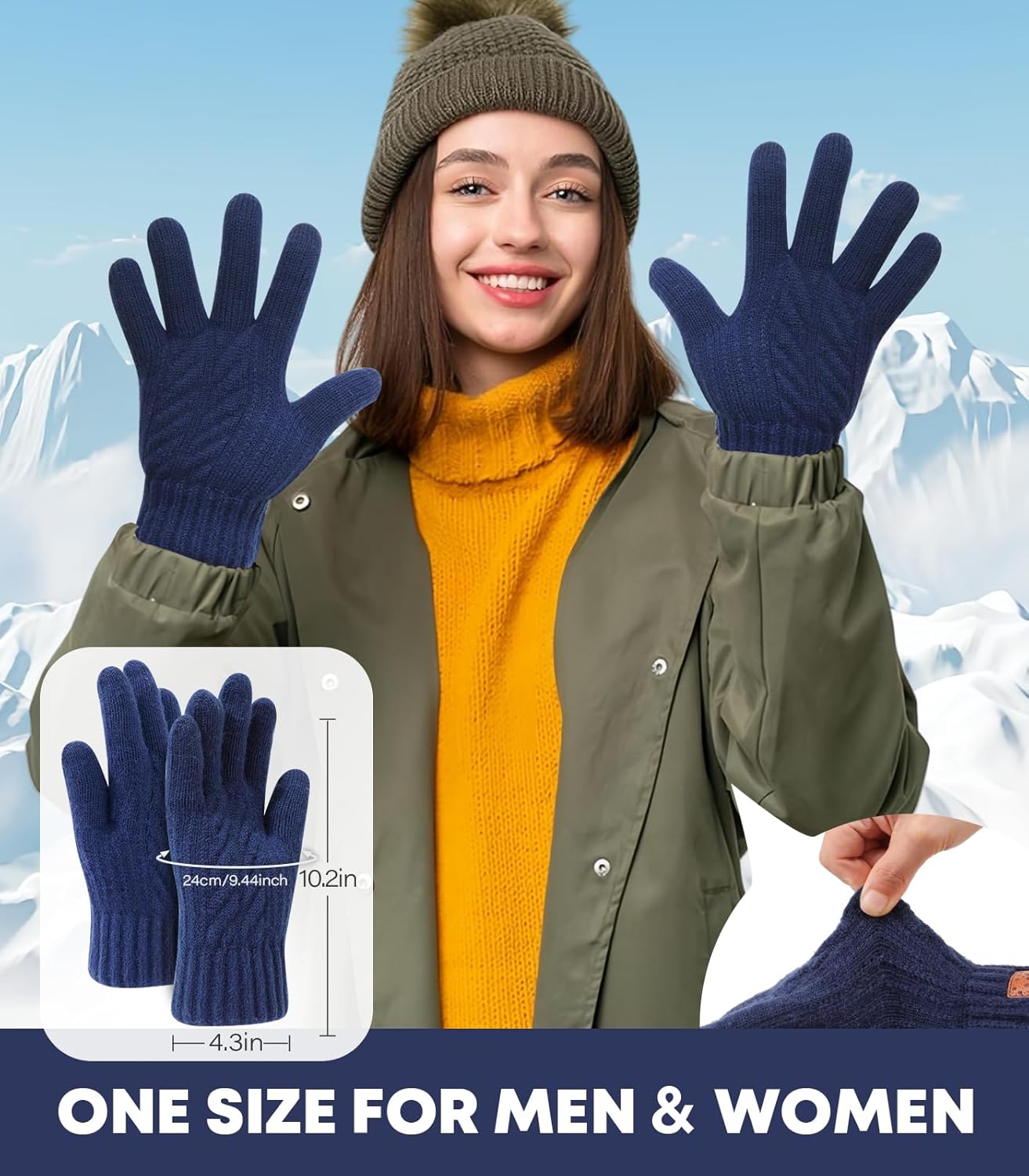 Winter Gloves for Men Women-Warm TouchScreen Cold Weather Gloves,Wool Knit Thermal Adults Gloves for Driving Texting - Image 5