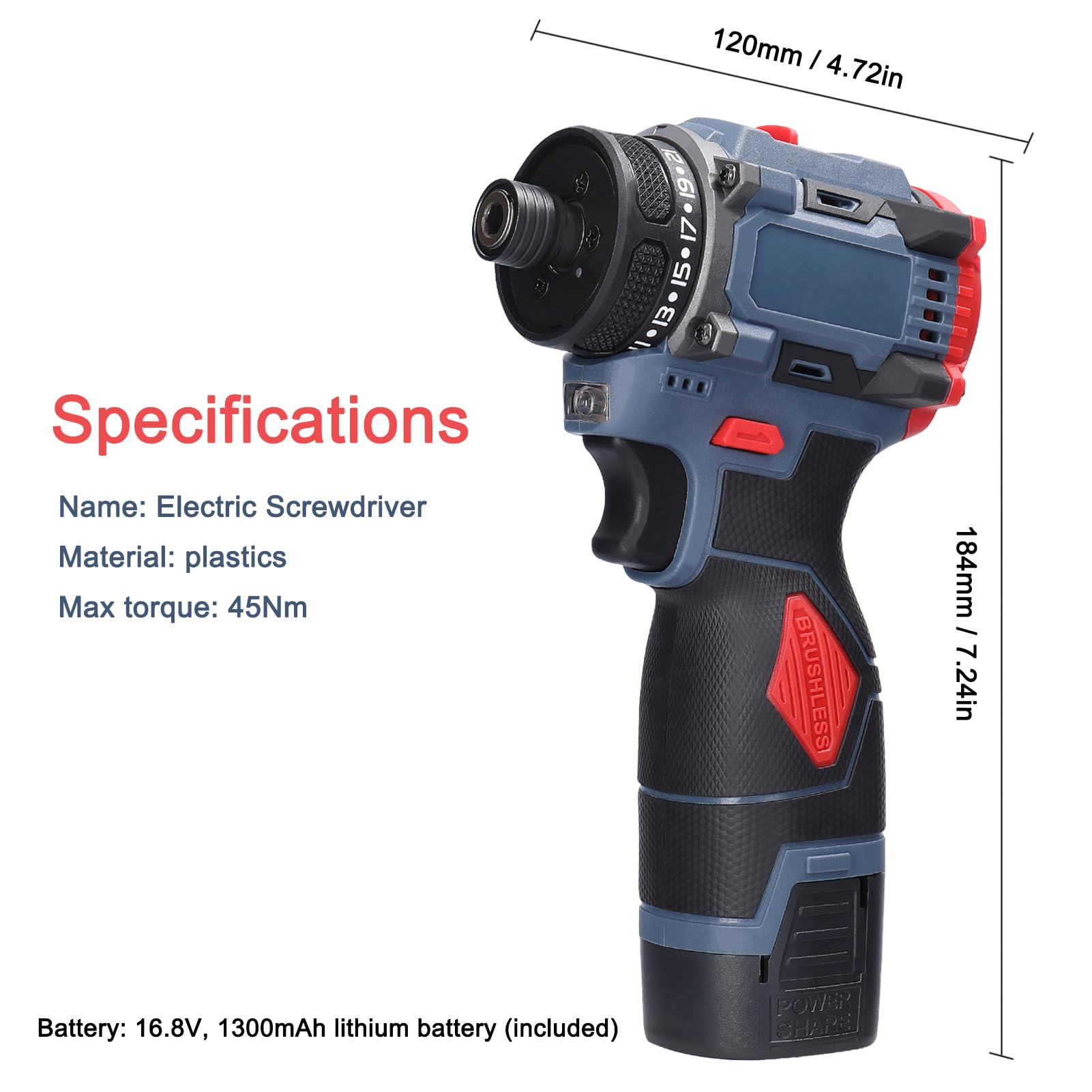 Tournevis électrique multifonction 16,8 V, couple de 45 Nm, moteur sans balais, tournevis pratique pour appareils ménagers, installation de meubles, réparation d'électronique automobile