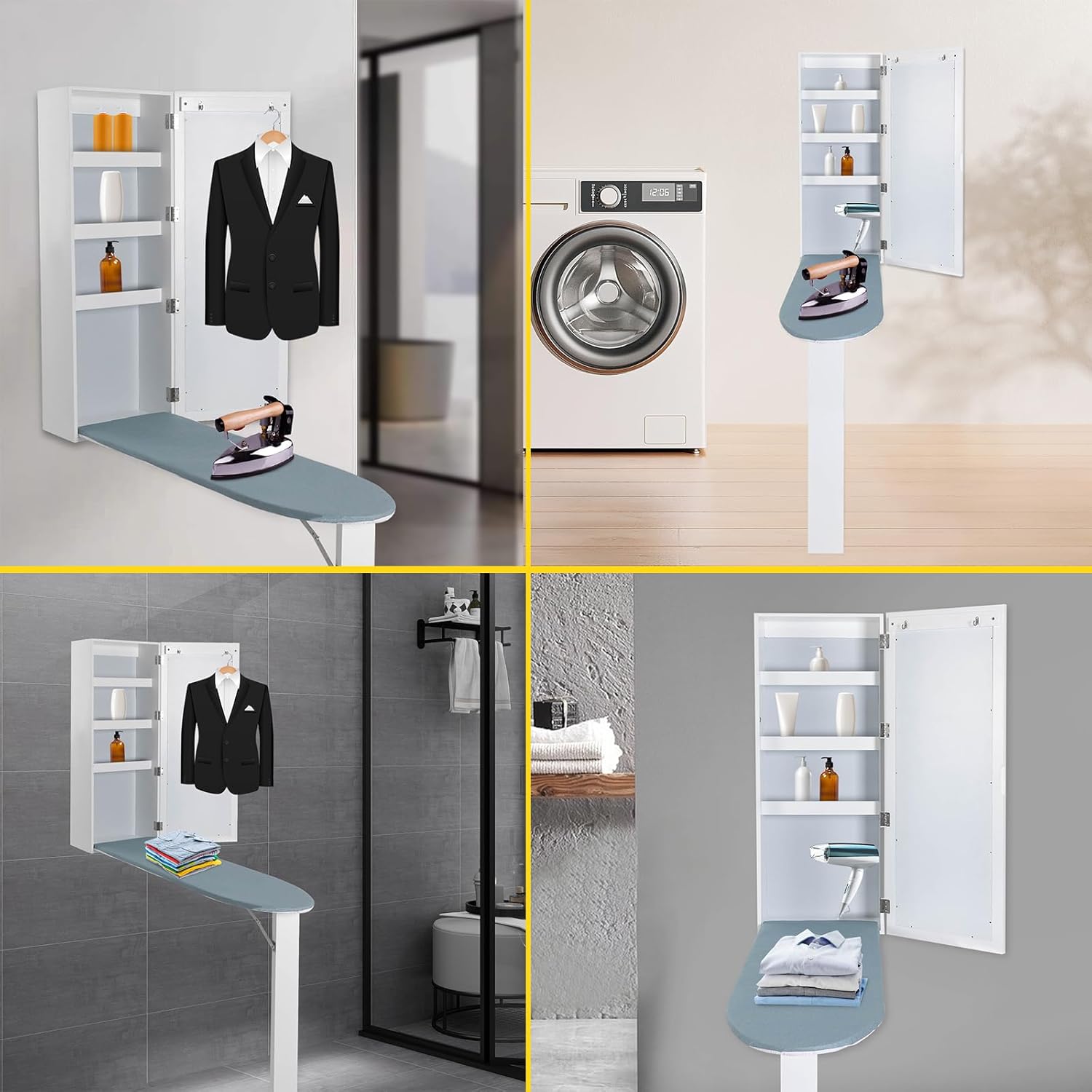 Wall-Mounted Ironing Board, Ironing Board Cabinet, in-Wall Recessed Ironing Board Cabinet with Storage Shelves, Built in Ironing Board & Folding Support Leg, Wall-Mounted Mirrors (Style A)