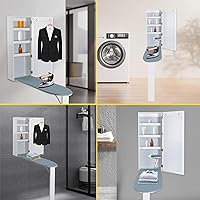 Vista 6 de Tabla de planchar montada en la pared, armario de tabla de planchar, armario de tabla de planchar empotrada en la pared con estantes