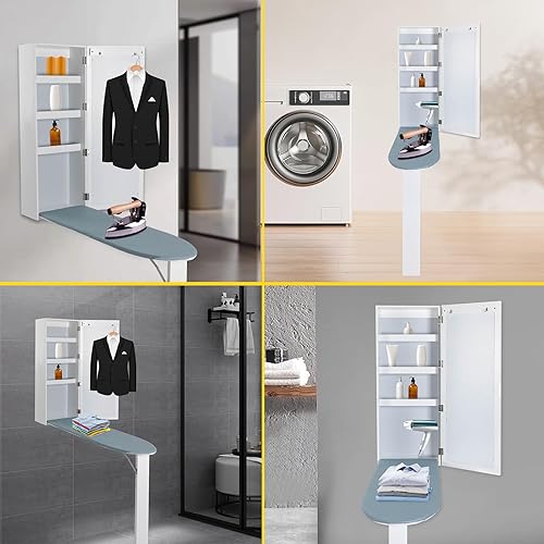 Miniatura 6 de Tabla de planchar montada en la pared, armario de tabla de planchar, armario de tabla de planchar empotrada en la pared con estantes