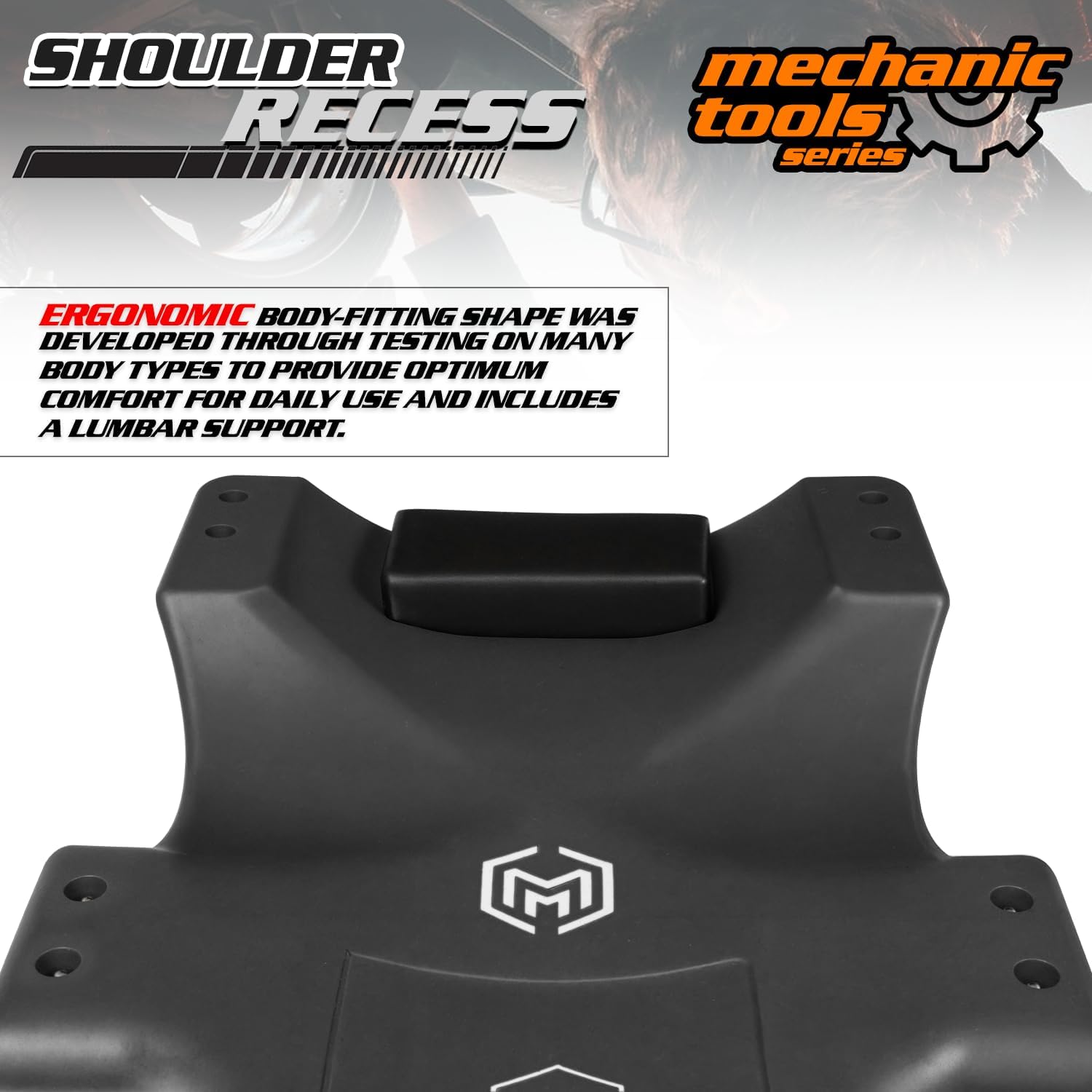 M-AUTO Mechanic Roller Creeper with Padded Headrest, Dual Tool Trays Rolling Creeper for Garage Shop Auto Work Repair, 40" Light Weight Mechanic Cart, Black