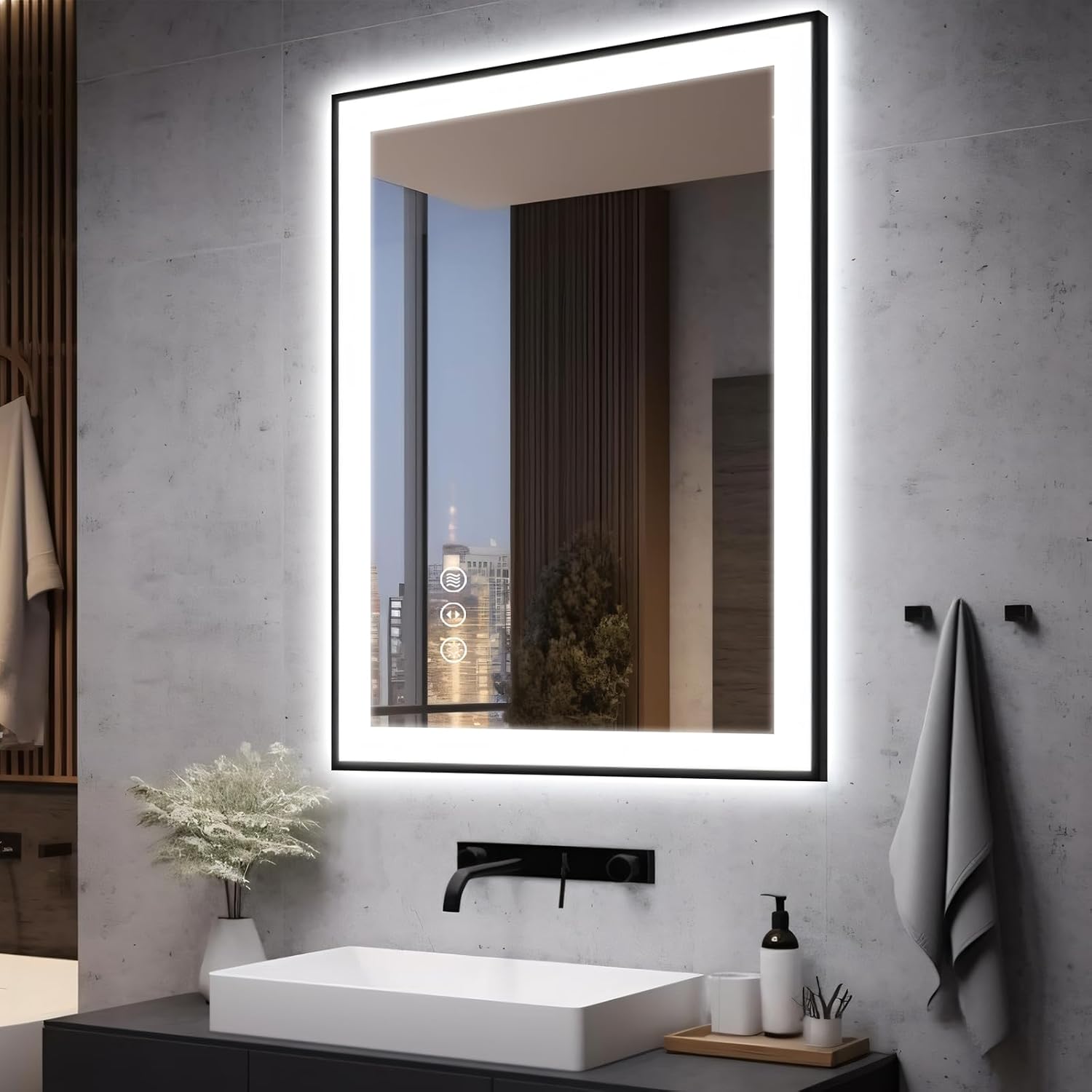 EchosLife 28x36 LED Bathroom Mirror for Wall Black