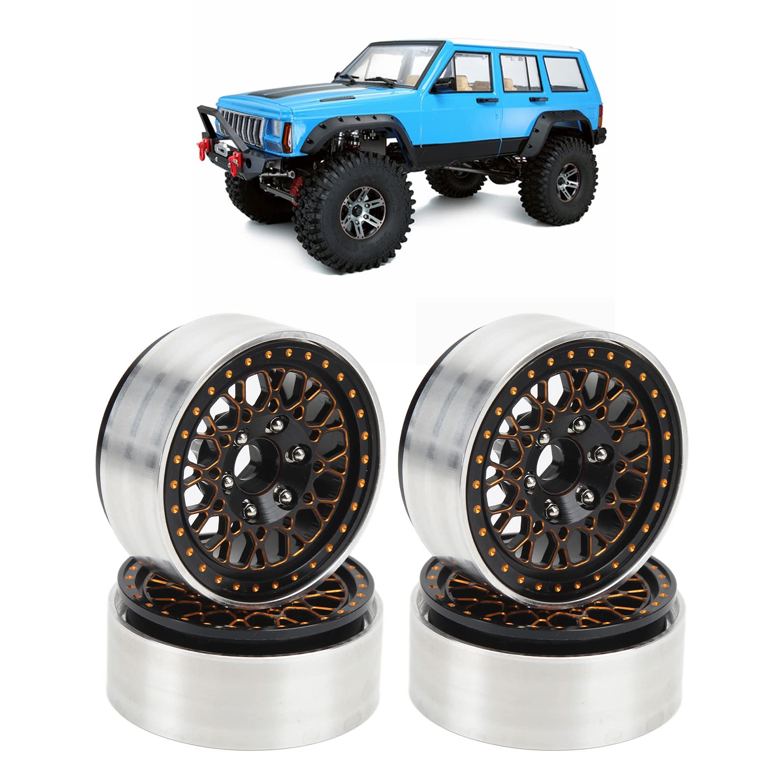 4 pièces 1,9 pouces moyeu de roue sur chenilles RC jantes de voiture sur chenilles en alliage d'aluminium pour SCX10 90046 1/10 (Or noir)