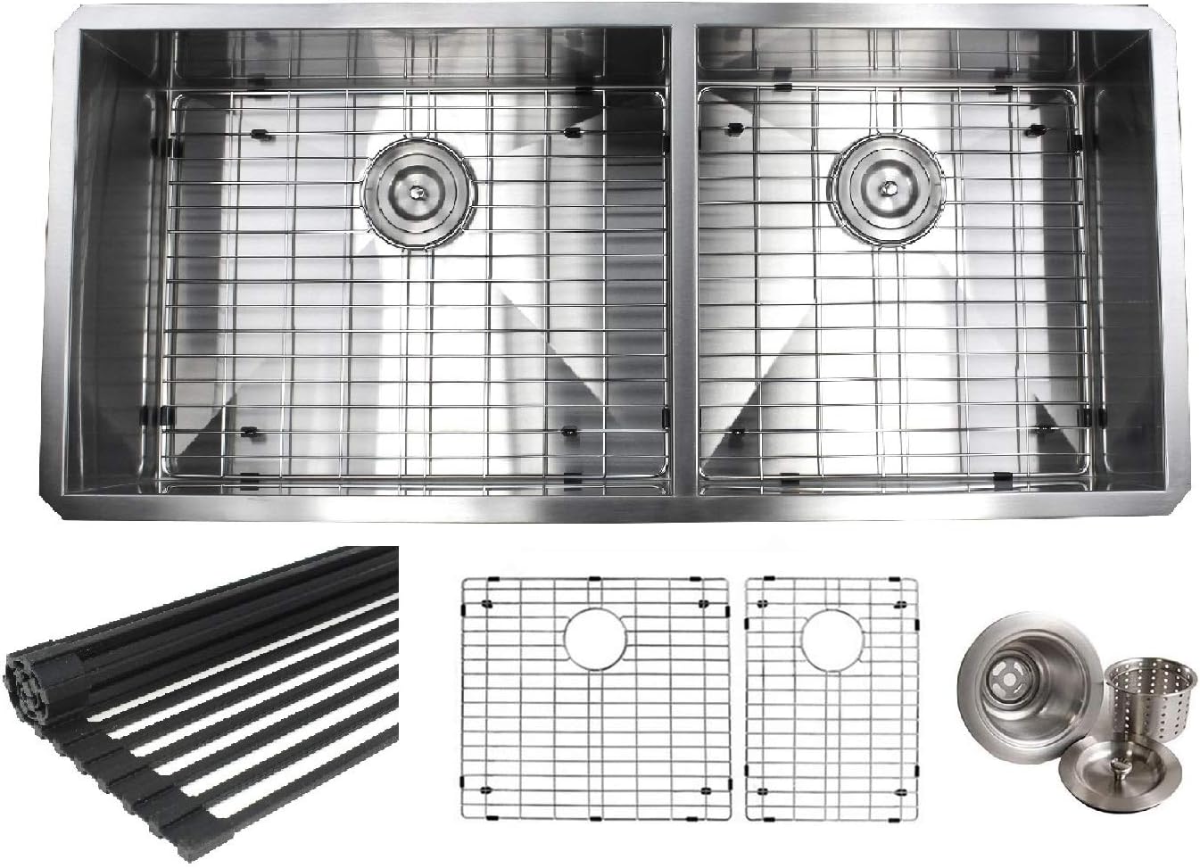 42" Double Zero Radius Kitchen Sink Combo Ariel 42-inch Stainless Steel Double Bowl 60/40 Zero Radius 16 Gauge Undermount Kitchen Sink